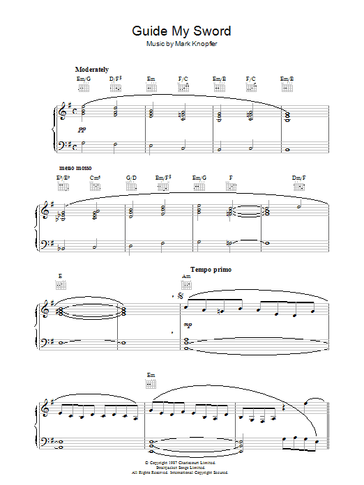 Download Mark Knopfler Guide My Sword (from The Princess Bride) Sheet Music and learn how to play Piano PDF digital score in minutes