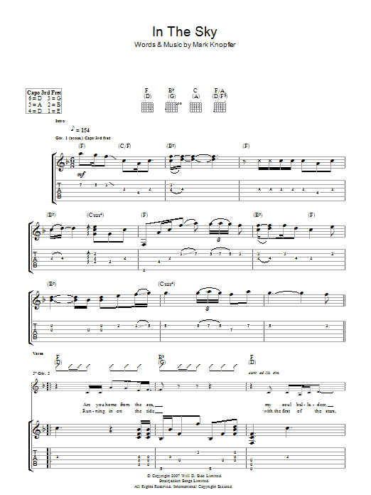 Download Mark Knopfler In The Sky Sheet Music and learn how to play Guitar Tab PDF digital score in minutes