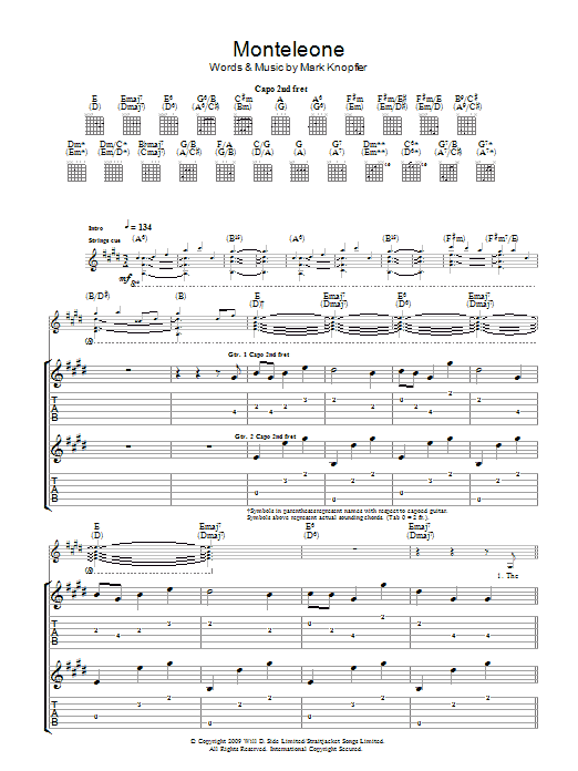 Download Mark Knopfler Monteleone Sheet Music and learn how to play Lyrics & Chords PDF digital score in minutes
