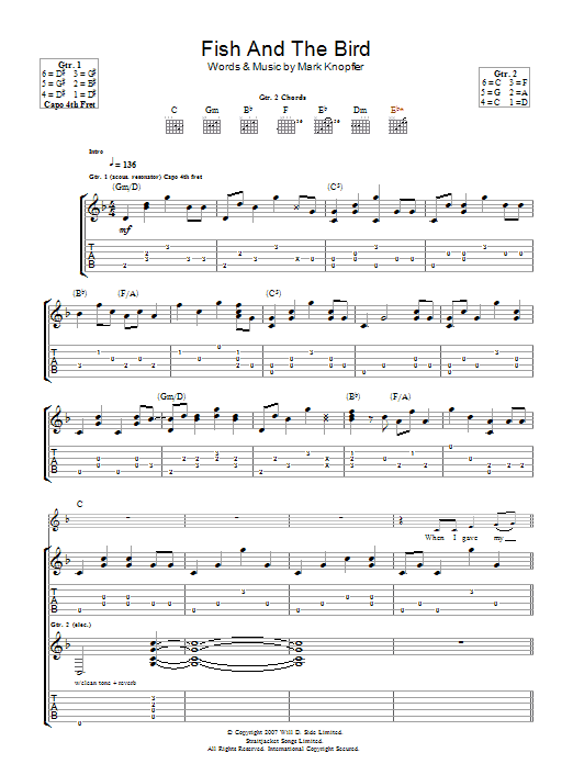 Download Mark Knopfler The Fish And The Bird Sheet Music and learn how to play Guitar Tab PDF digital score in minutes