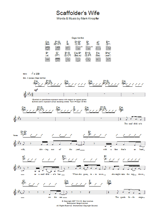 Download Mark Knopfler The Scaffolder's Wife Sheet Music and learn how to play Guitar Tab PDF digital score in minutes