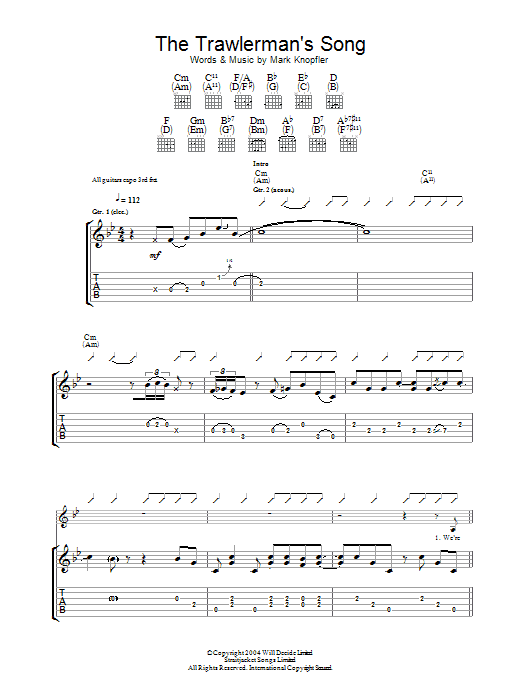 Download Mark Knopfler The Trawlerman's Song Sheet Music and learn how to play Guitar Tab PDF digital score in minutes