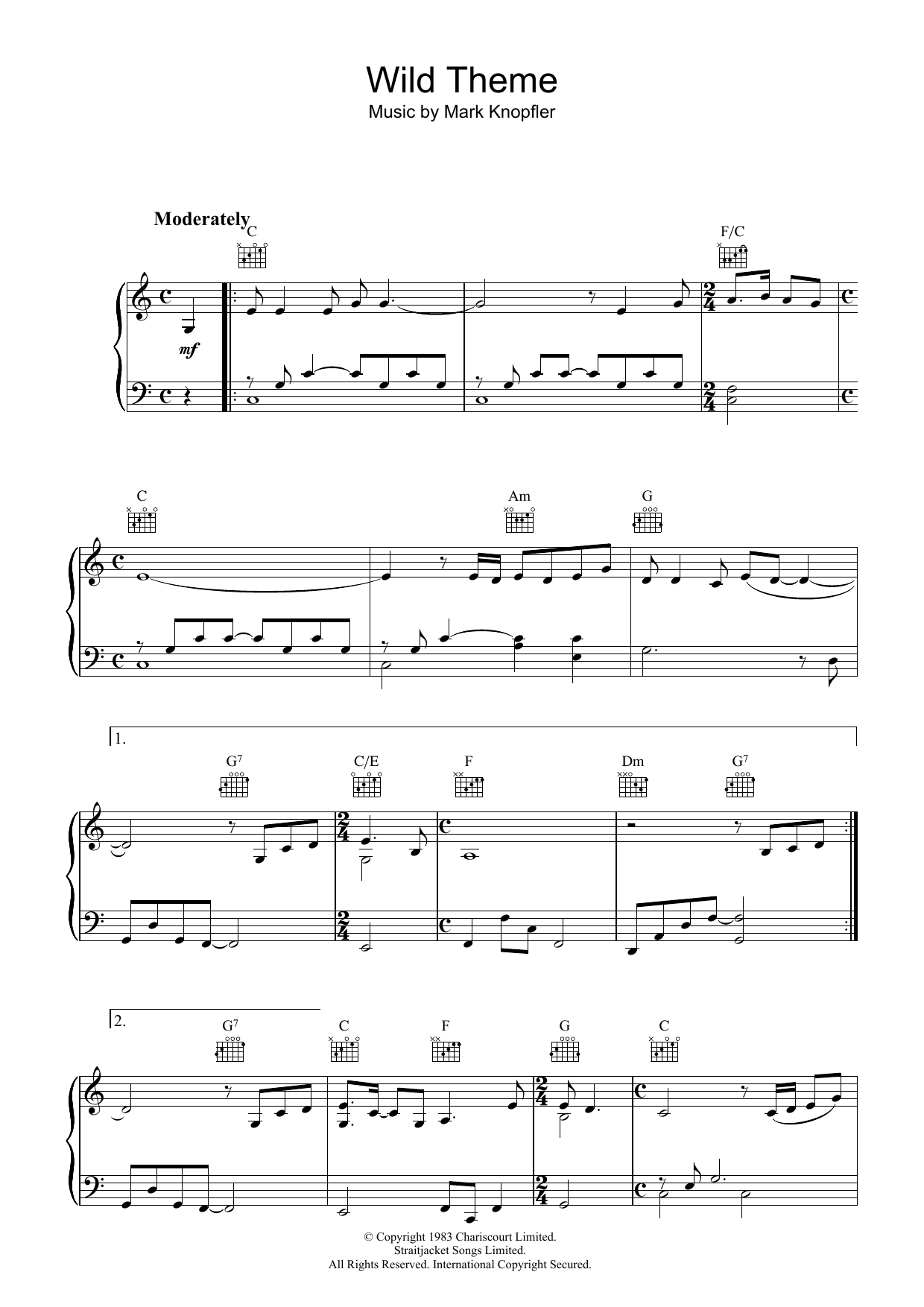 Download Mark Knopfler Wild Theme (from Local Hero) Sheet Music and learn how to play Piano PDF digital score in minutes