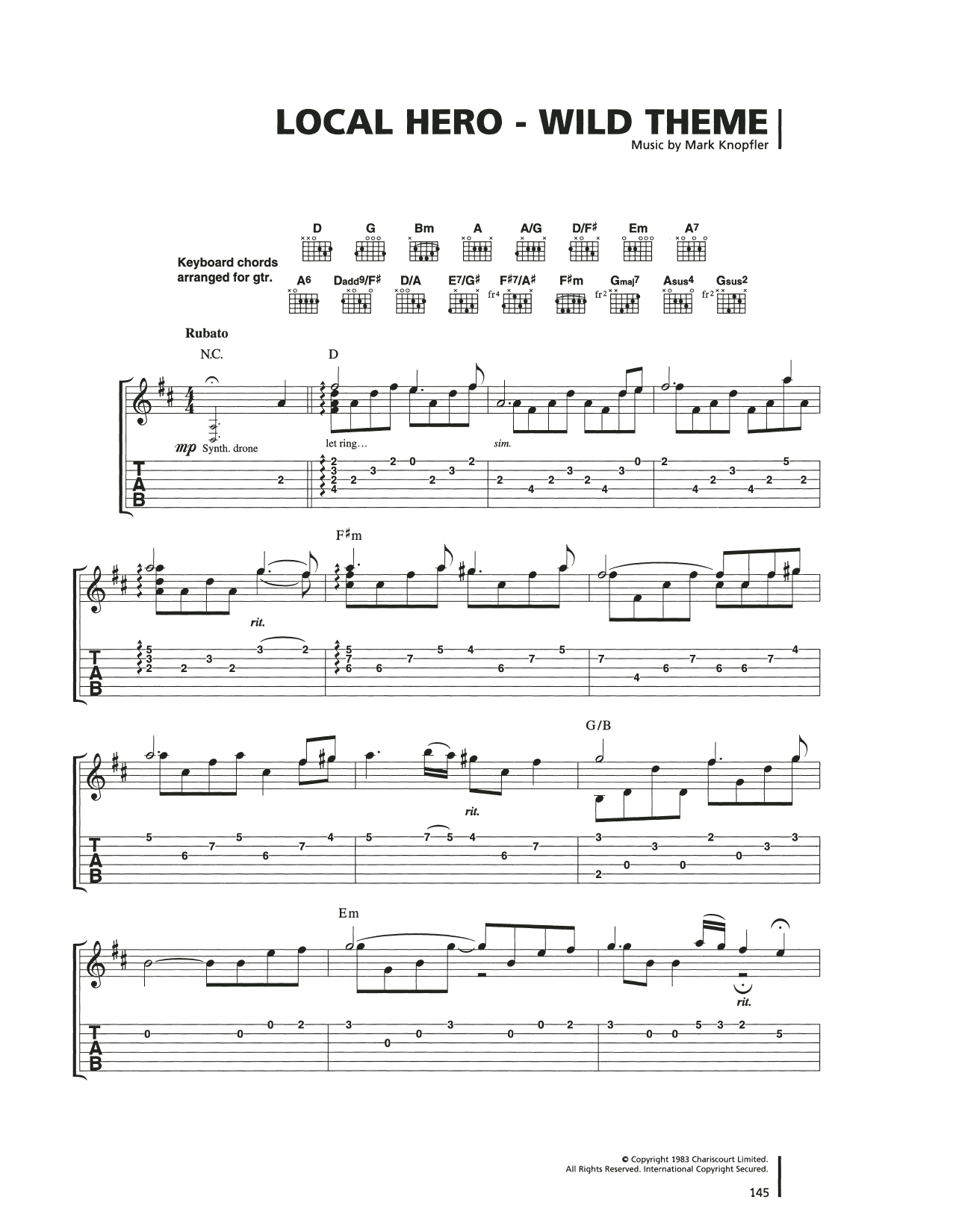 Download Mark Knopfler Wild Theme Sheet Music and learn how to play Guitar Tab PDF digital score in minutes