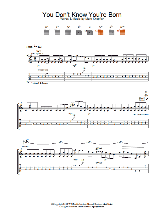 Download Mark Knopfler You Don't Know You're Born Sheet Music and learn how to play Guitar Tab PDF digital score in minutes