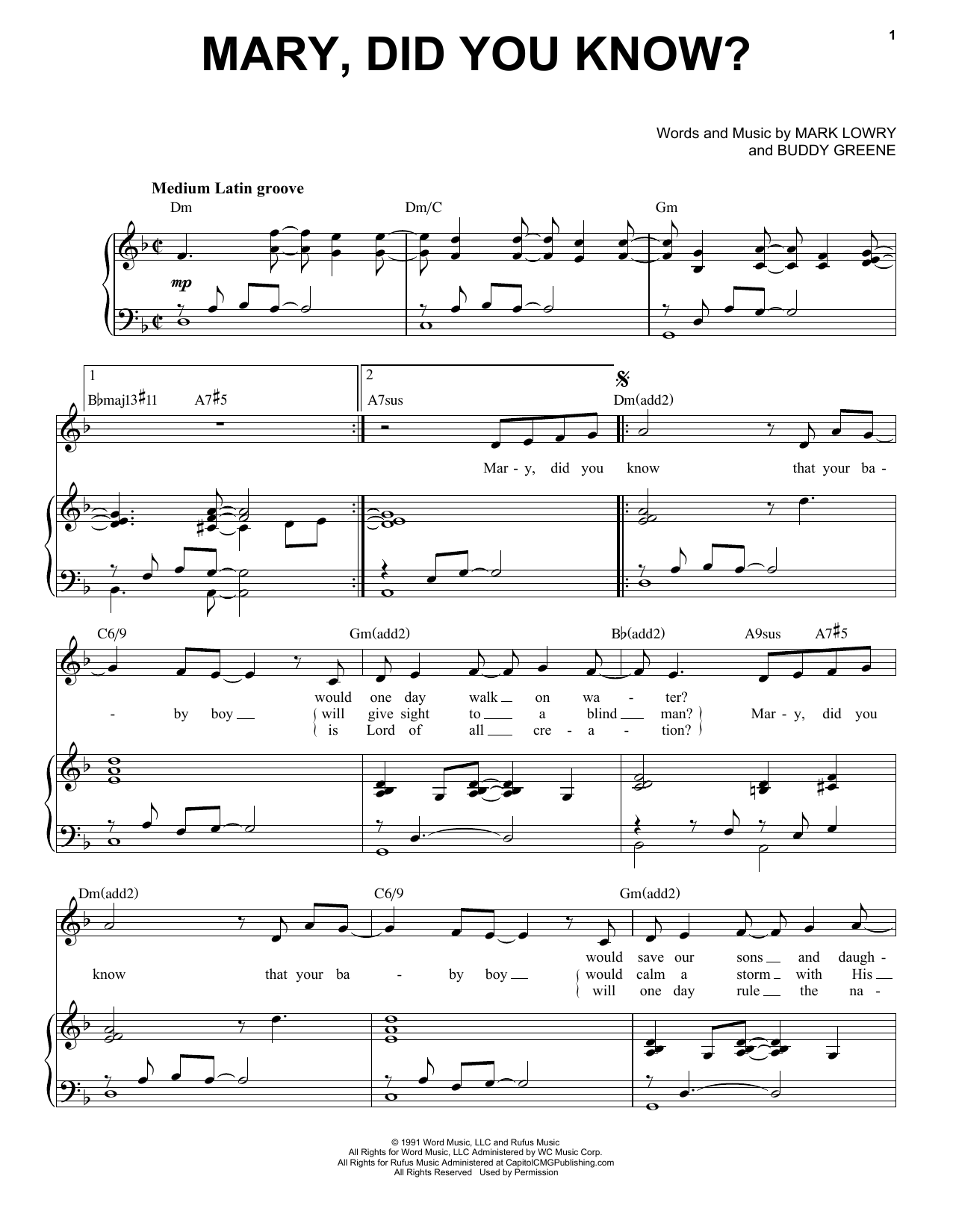 Download Mark Lowry & Buddy Greene Mary, Did You Know? [Jazz Version] (arr. Brent Edstrom) Sheet Music and learn how to play Piano & Vocal PDF digital score in minutes