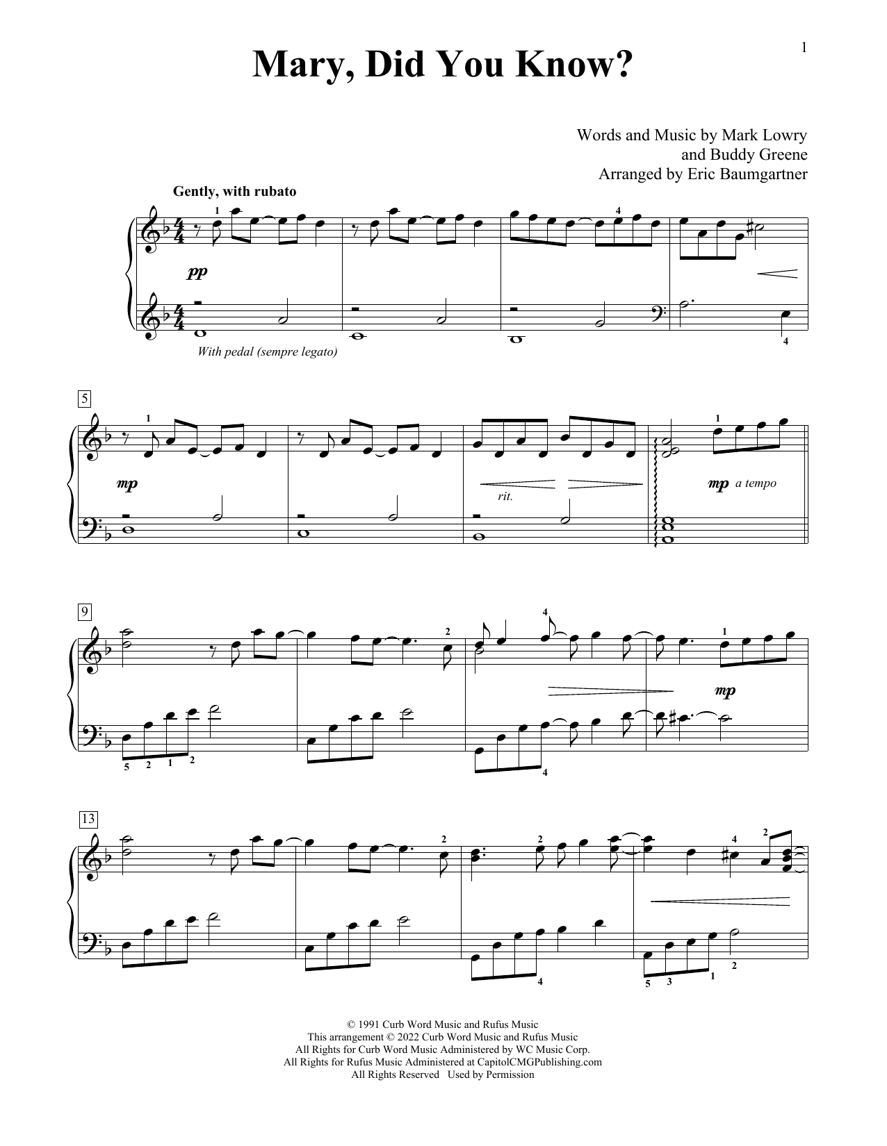 Download Mark Lowry Mary, Did You Know? (arr. Eric Baumgartner) Sheet Music and learn how to play Educational Piano PDF digital score in minutes