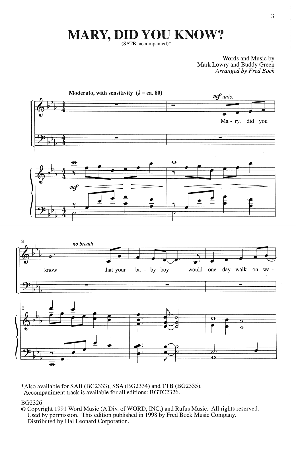 Download Mark Lowry Mary, Did You Know? (arr. Fred Bock) Sheet Music and learn how to play SATB Choir PDF digital score in minutes