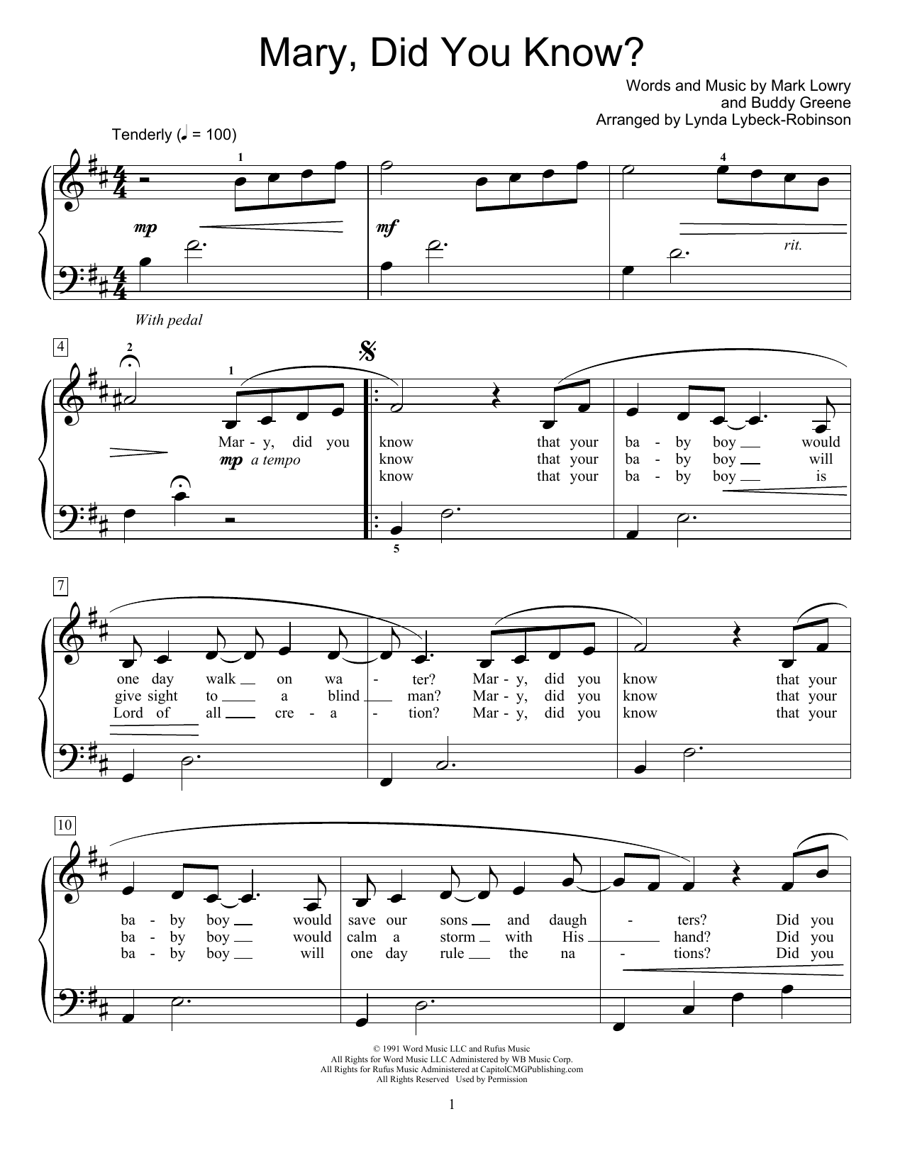 Download Mark Lowry Mary, Did You Know? (arr. Lynda Lybeck-Robinson) Sheet Music and learn how to play Educational Piano PDF digital score in minutes