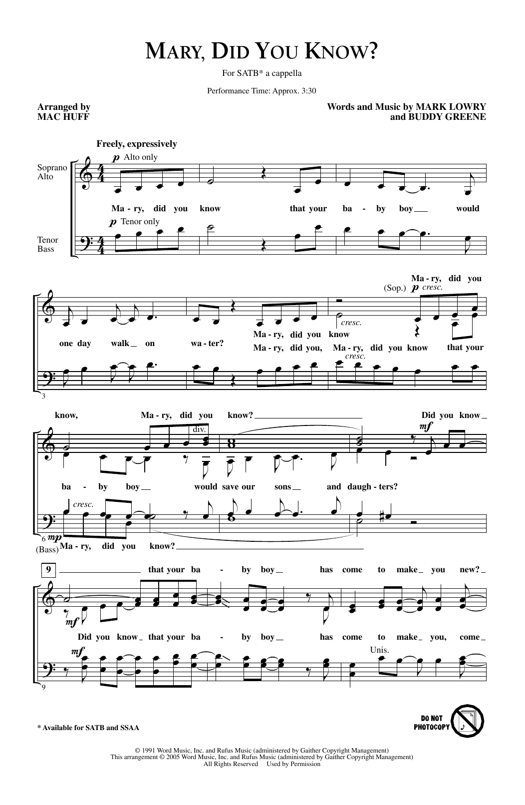 Download Mac Huff Mary, Did You Know? Sheet Music and learn how to play SATB PDF digital score in minutes