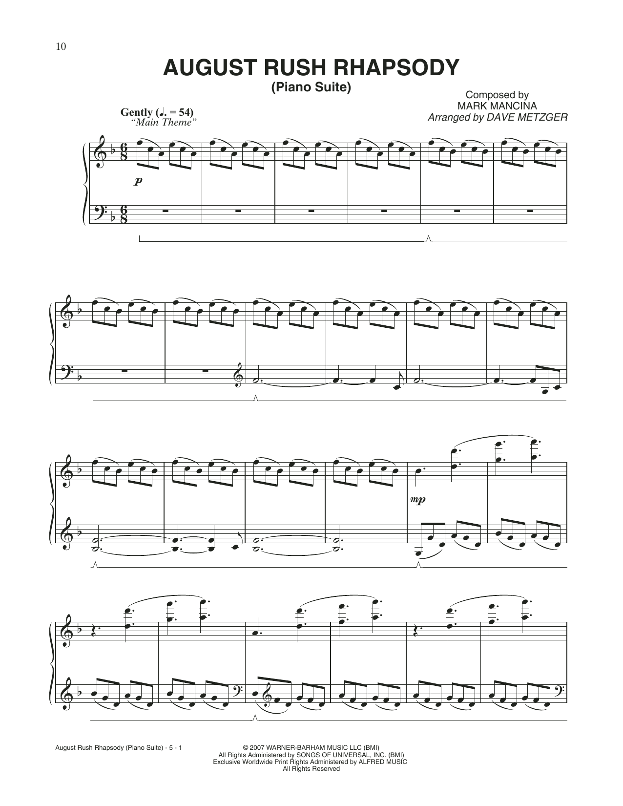 Download Mark Mancina August Rush Rhapsody Sheet Music and learn how to play Piano Solo PDF digital score in minutes