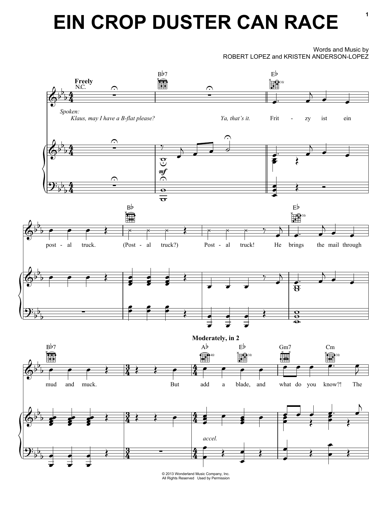 Download Mark Mancina Ein Crop Duster Can Race Sheet Music and learn how to play Piano, Vocal & Guitar (Right-Hand Melody) PDF digital score in minutes