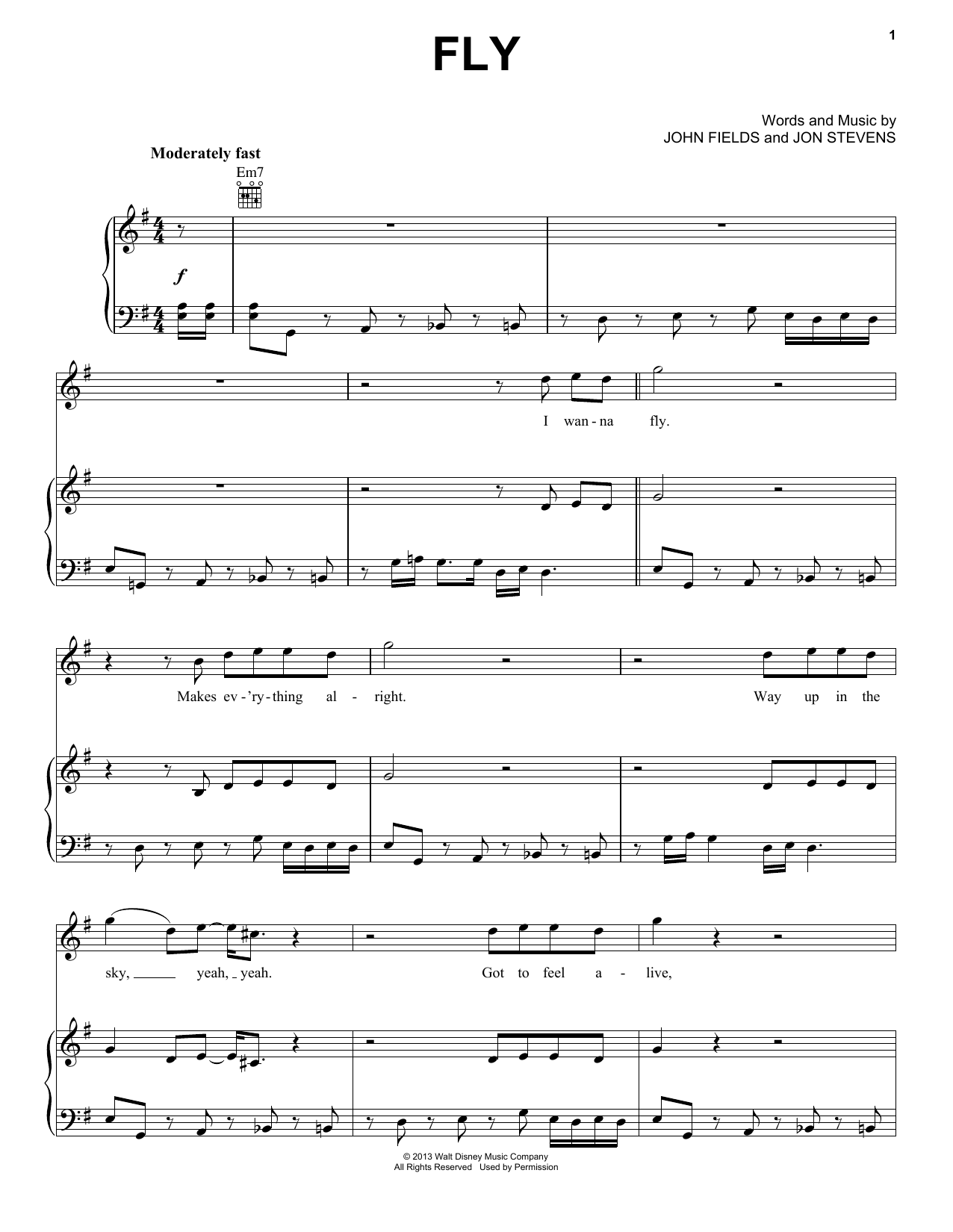 Download Mark Mancina Fly Sheet Music and learn how to play Piano, Vocal & Guitar (Right-Hand Melody) PDF digital score in minutes