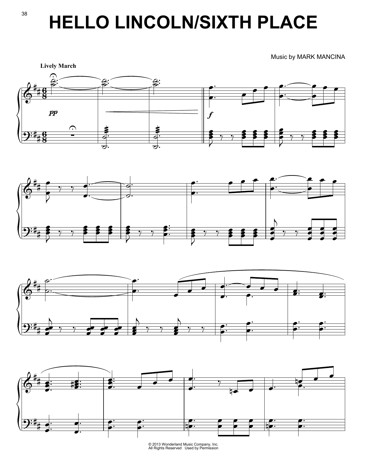 Download Mark Mancina Hello Lincoln / Sixth Place Sheet Music and learn how to play Piano PDF digital score in minutes