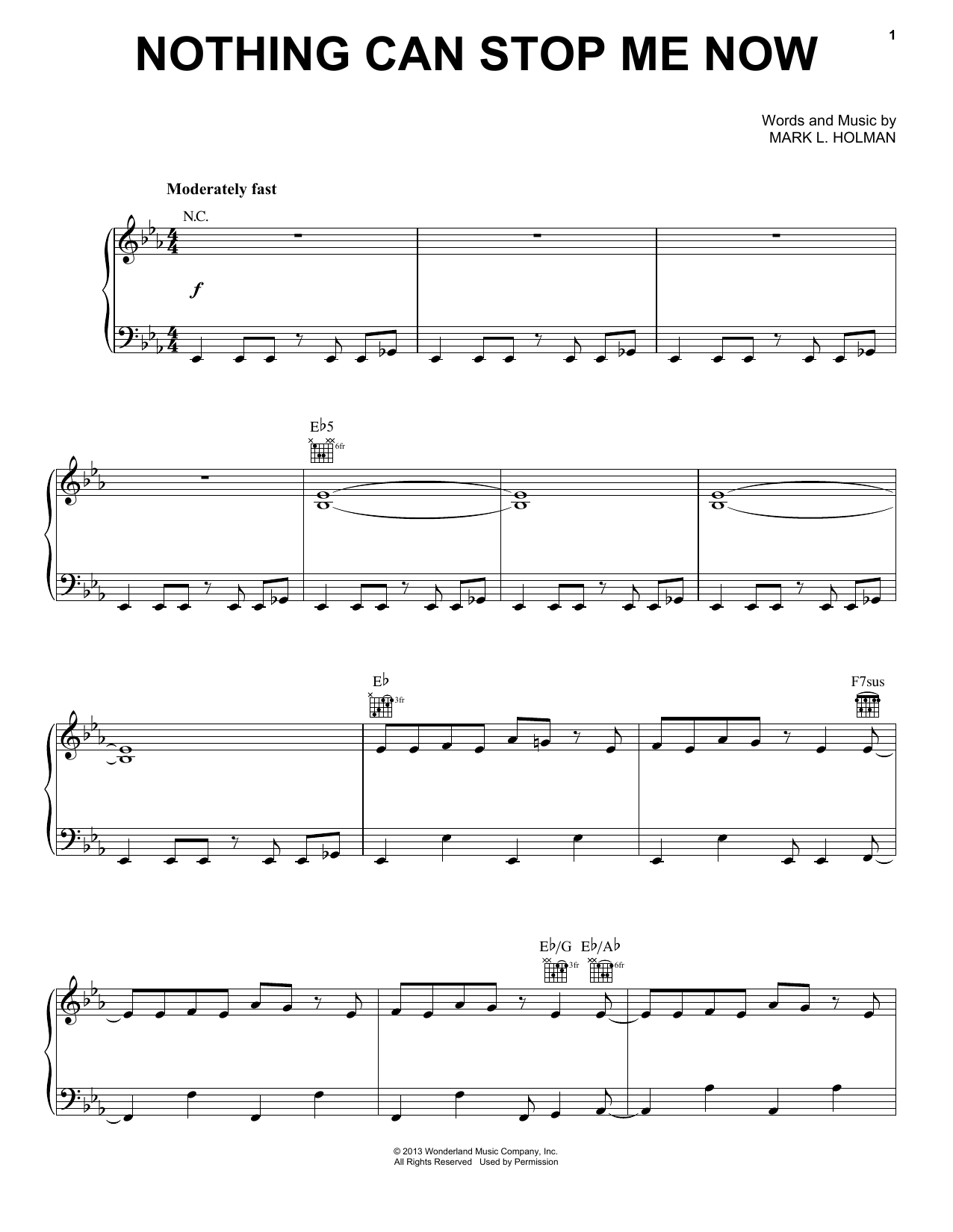 Download Mark Mancina Nothing Can Stop Me Now Sheet Music and learn how to play Piano, Vocal & Guitar (Right-Hand Melody) PDF digital score in minutes