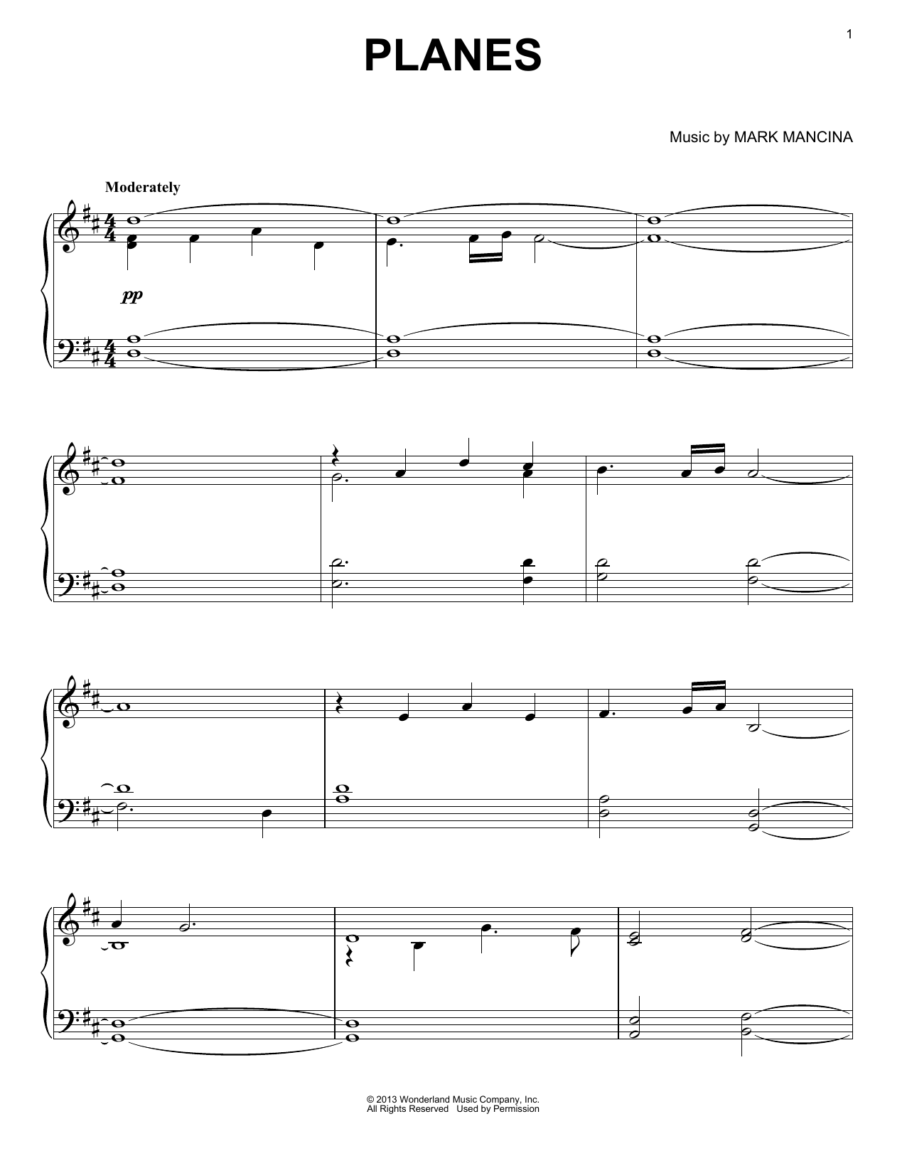 Download Mark Mancina Planes Sheet Music and learn how to play Piano PDF digital score in minutes