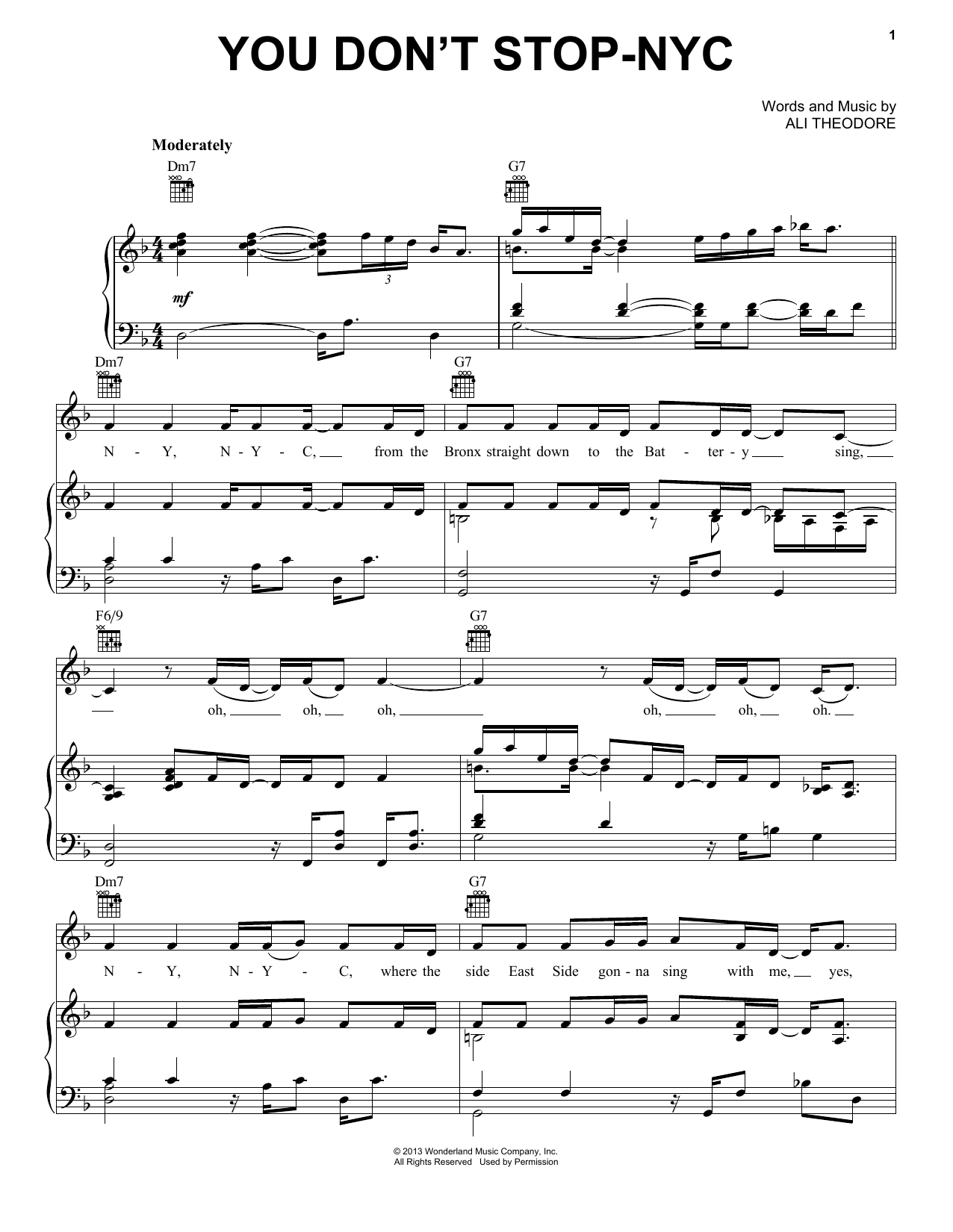 Download Mark Mancina You Don't Stop-NYC Sheet Music and learn how to play Piano, Vocal & Guitar (Right-Hand Melody) PDF digital score in minutes