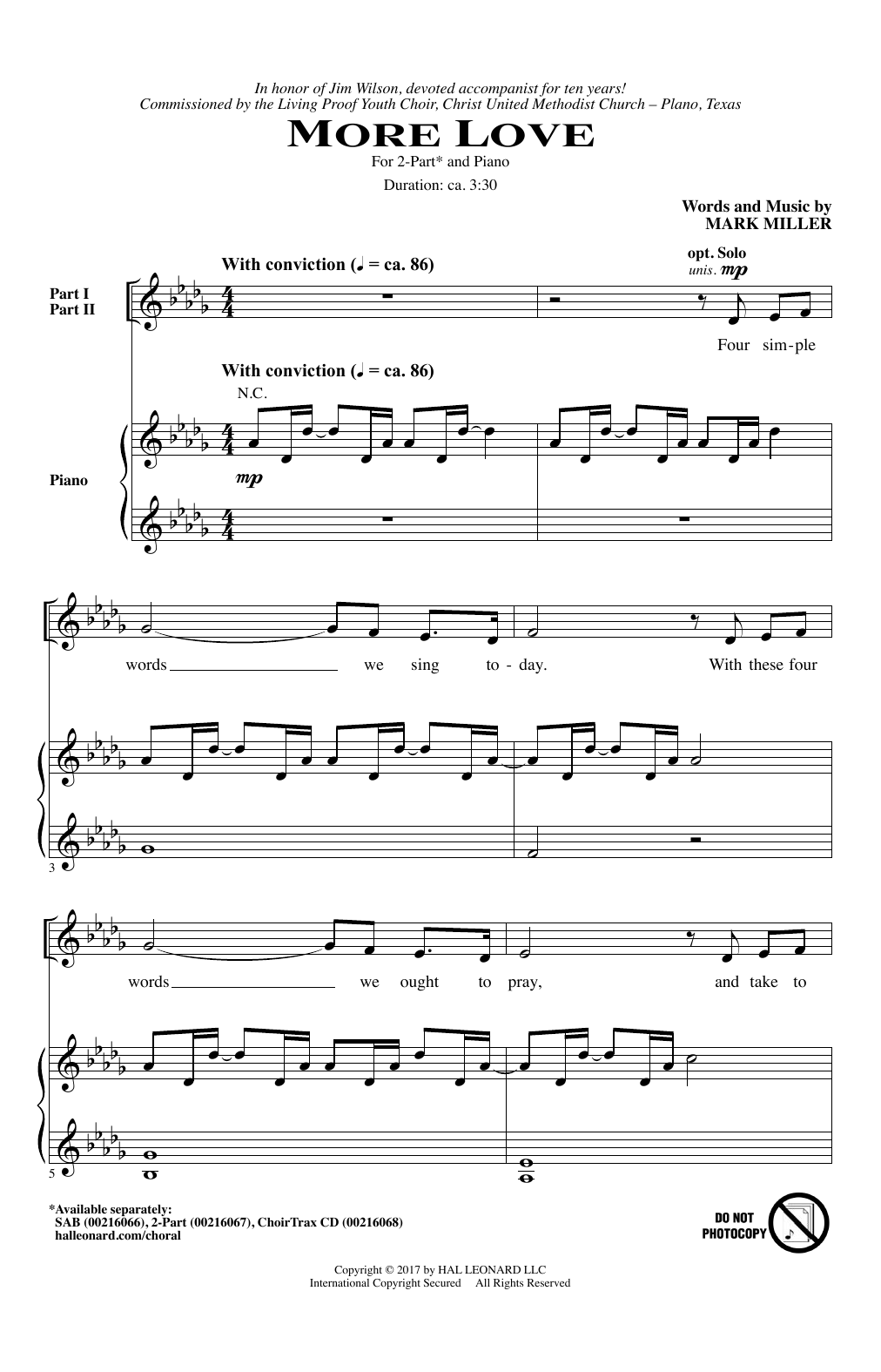 Download Mark Miller More Love Sheet Music and learn how to play SAB PDF digital score in minutes