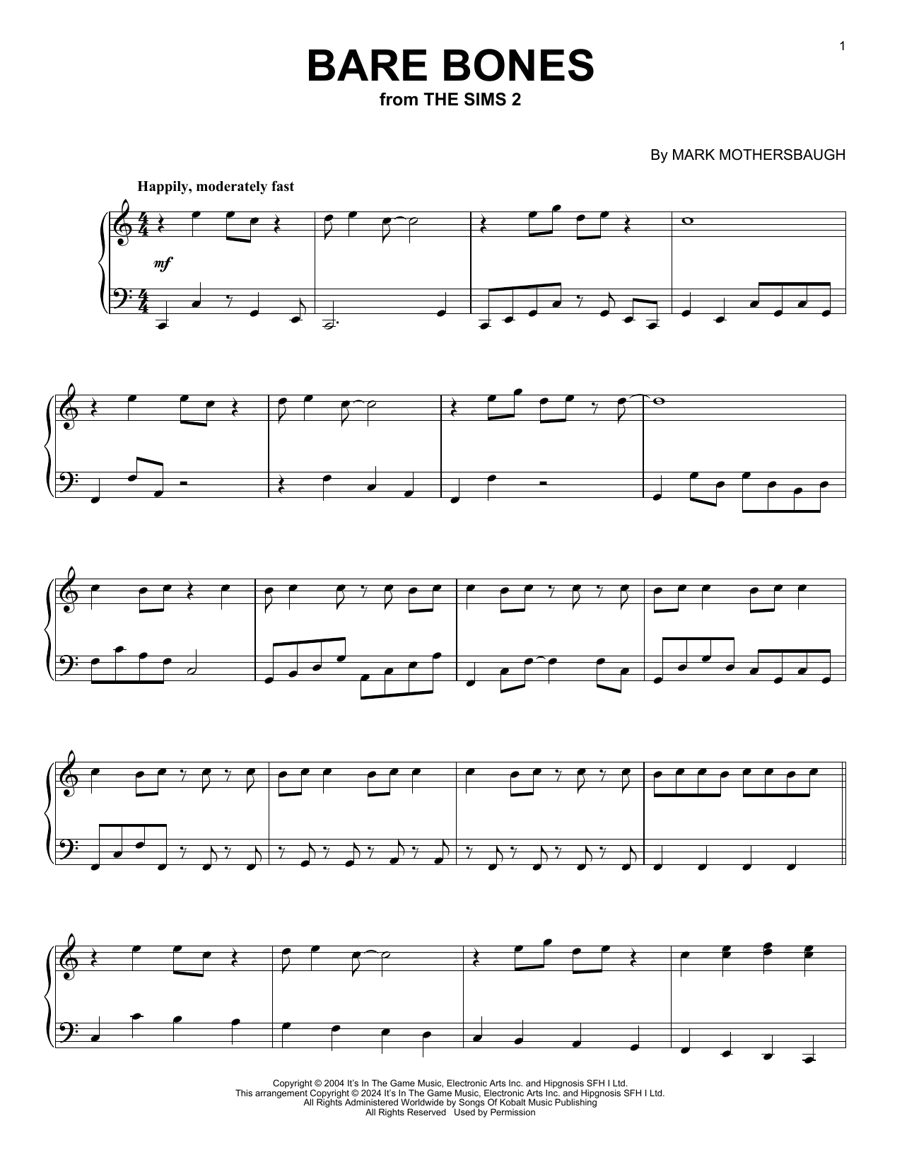 Download Mark Mothersbaugh Bare Bones (from The Sims 2) Sheet Music and learn how to play Piano Solo PDF digital score in minutes