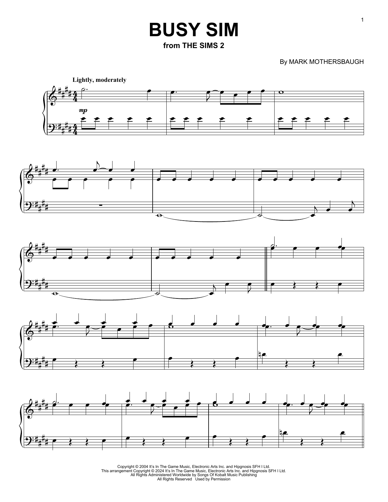 Download Mark Mothersbaugh Busy Sim (from The Sims 2) Sheet Music and learn how to play Piano Solo PDF digital score in minutes