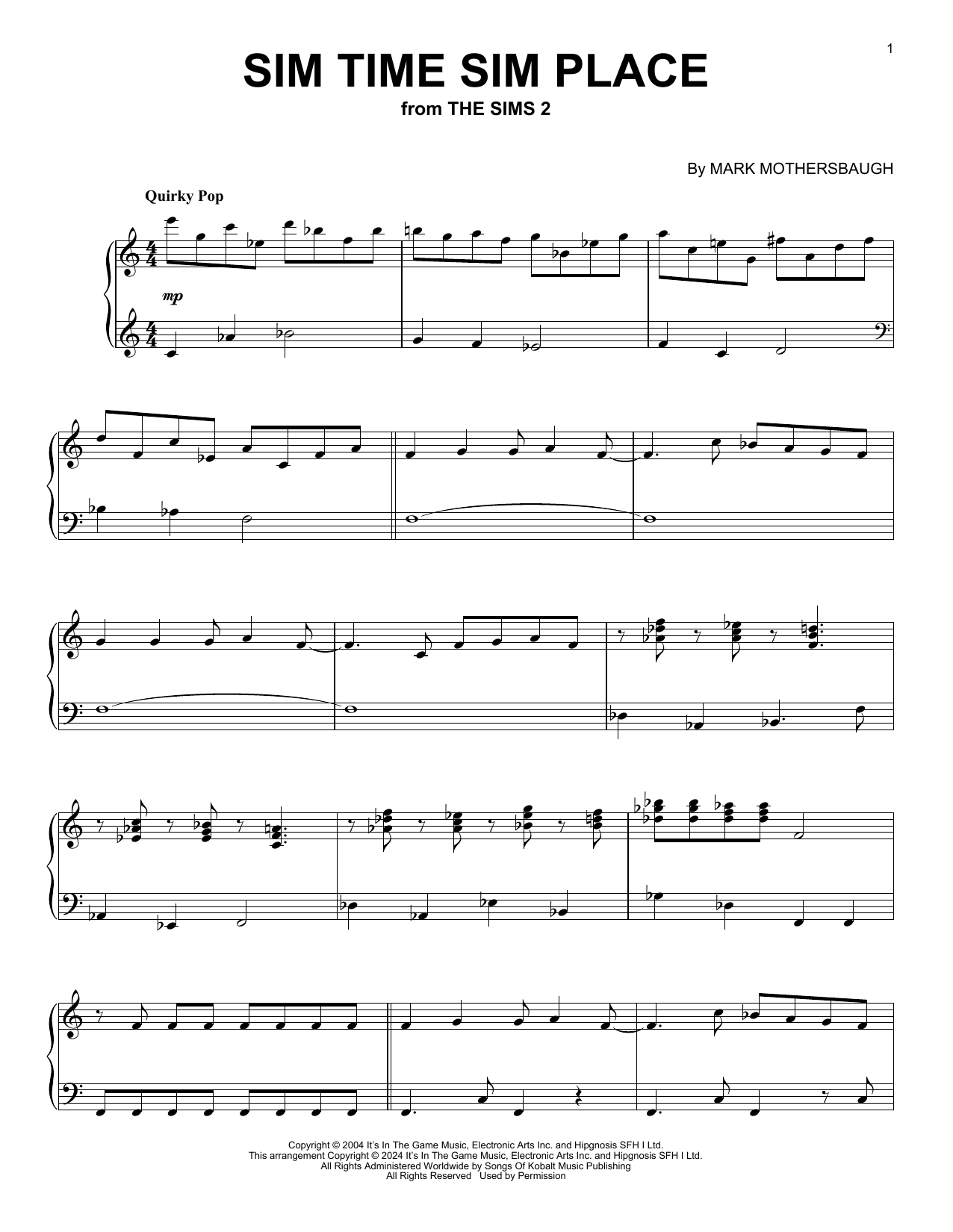 Download Mark Mothersbaugh Sim Time Sim Place (from The Sims 2) Sheet Music and learn how to play Piano Solo PDF digital score in minutes