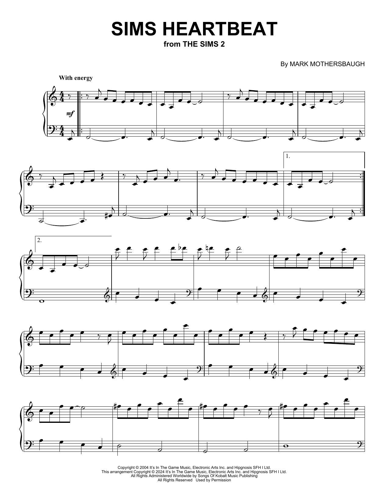 Download Mark Mothersbaugh Sims Heartbeat (from The Sims 2) Sheet Music and learn how to play Piano Solo PDF digital score in minutes