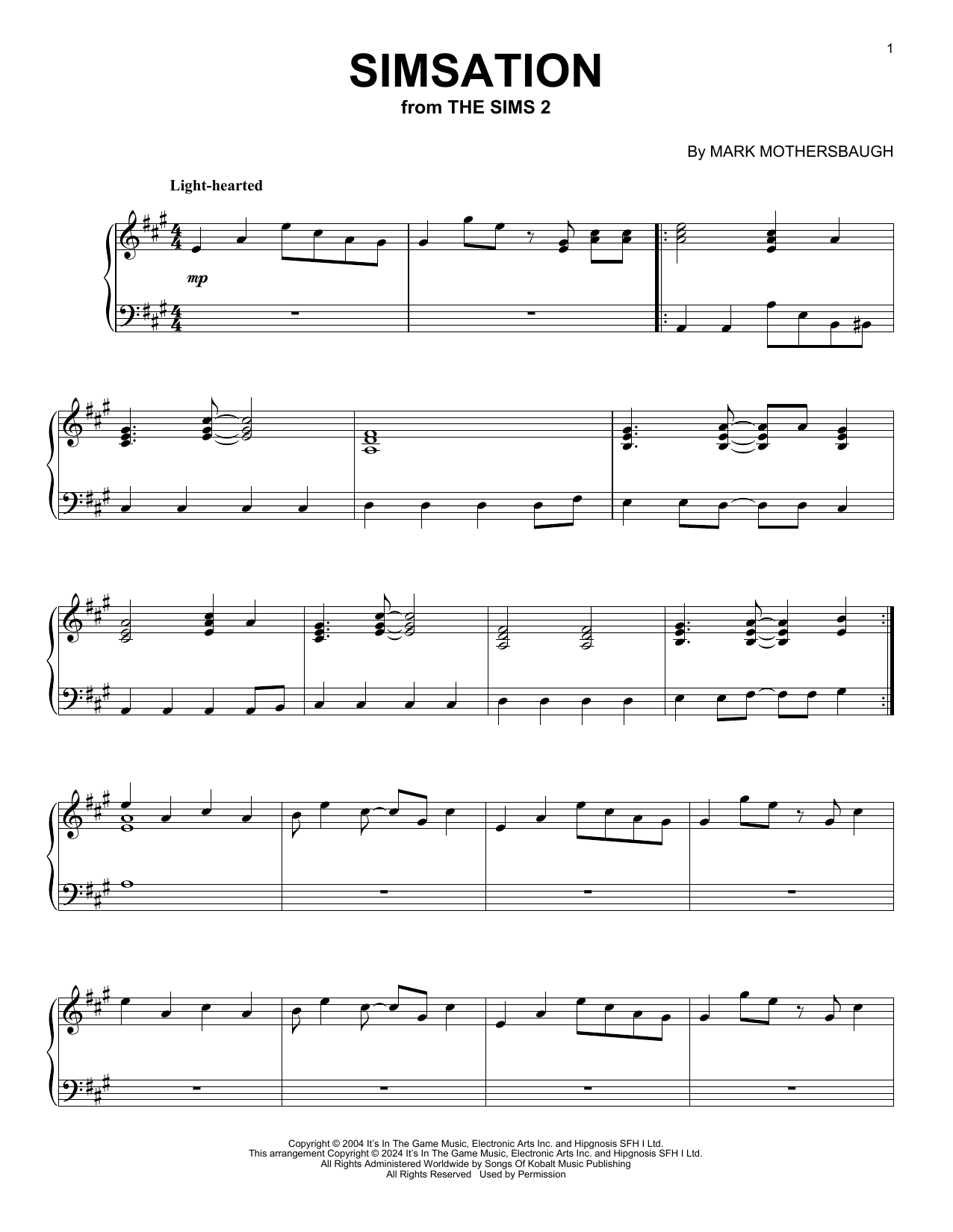 Download Mark Mothersbaugh Simsation (from The Sims 2) Sheet Music and learn how to play Piano Solo PDF digital score in minutes