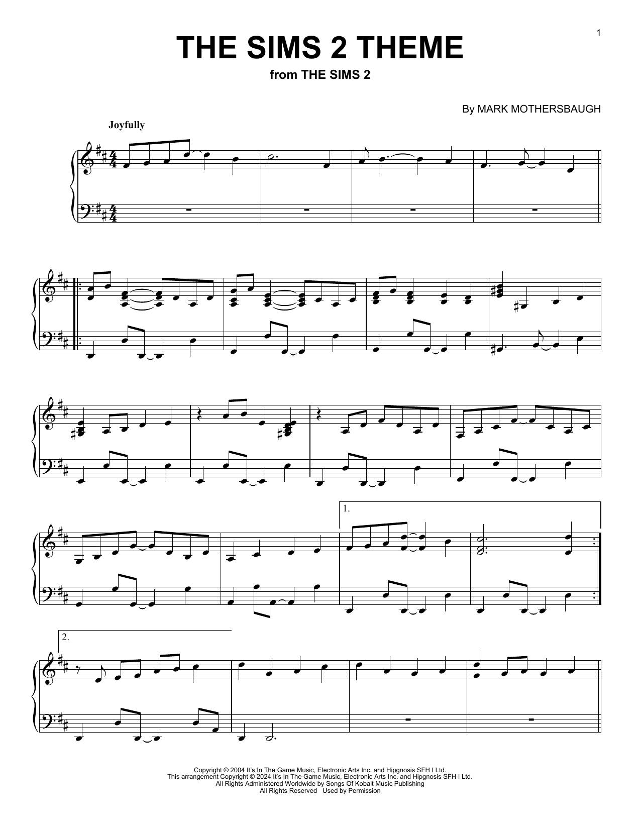 Download Mark Mothersbaugh The Sims 2 Theme (from The Sims 2) Sheet Music and learn how to play Piano Solo PDF digital score in minutes