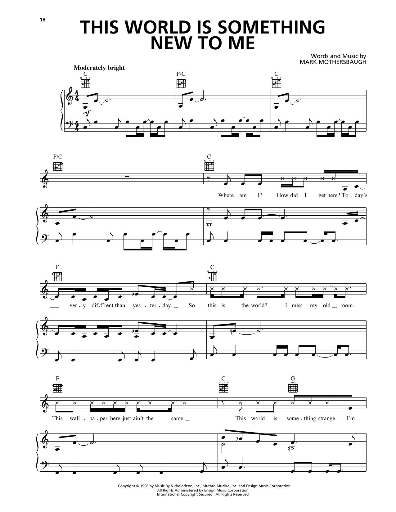 Download Mark Mothersbaugh This World Is Something New To Me (from The Rugrats Movie) Sheet Music and learn how to play Piano, Vocal & Guitar Chords (Right-Hand Melody) PDF digital score in minutes