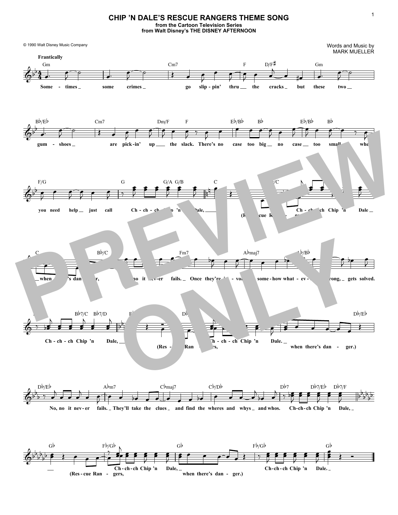 Download Mark Mueller Chip 'N Dale's Rescue Rangers Theme Song Sheet Music and learn how to play Melody Line, Lyrics & Chords PDF digital score in minutes