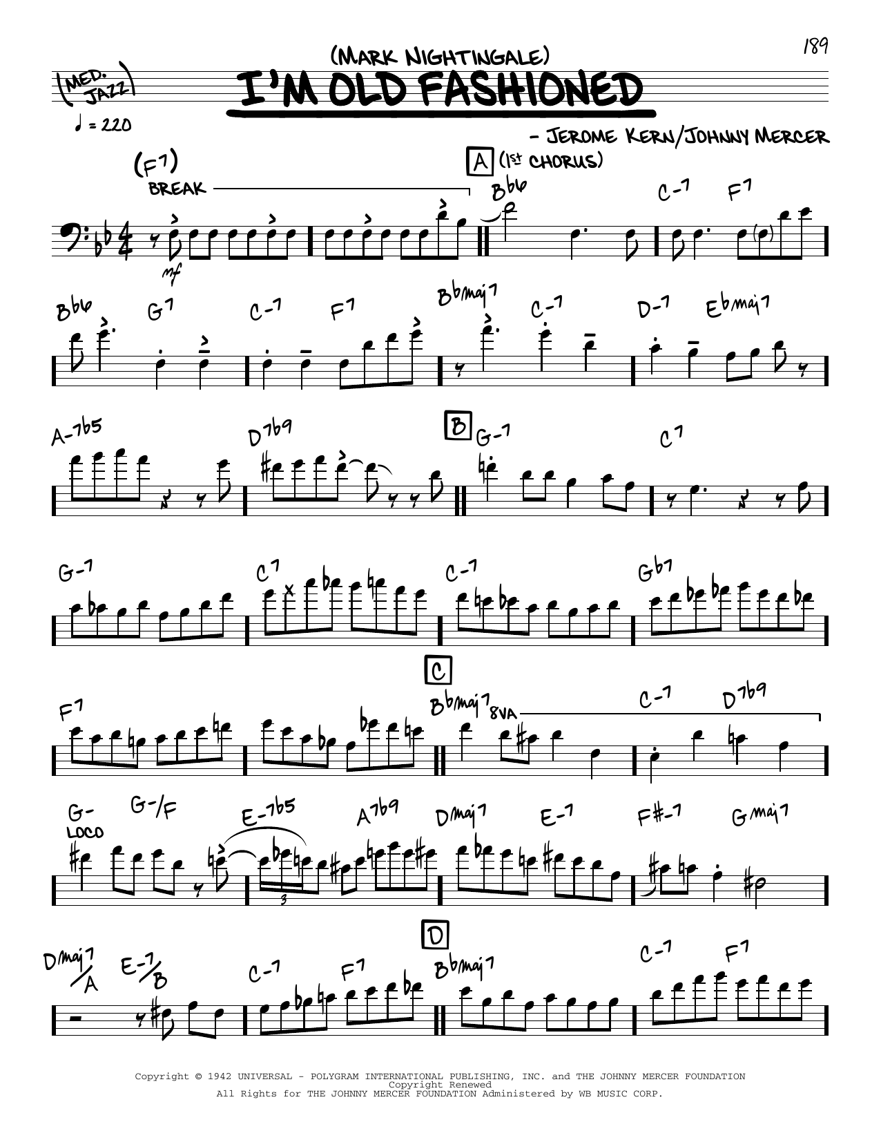 Download Mark Nightingale I'm Old Fashioned Sheet Music and learn how to play Real Book – Melody & Chords PDF digital score in minutes