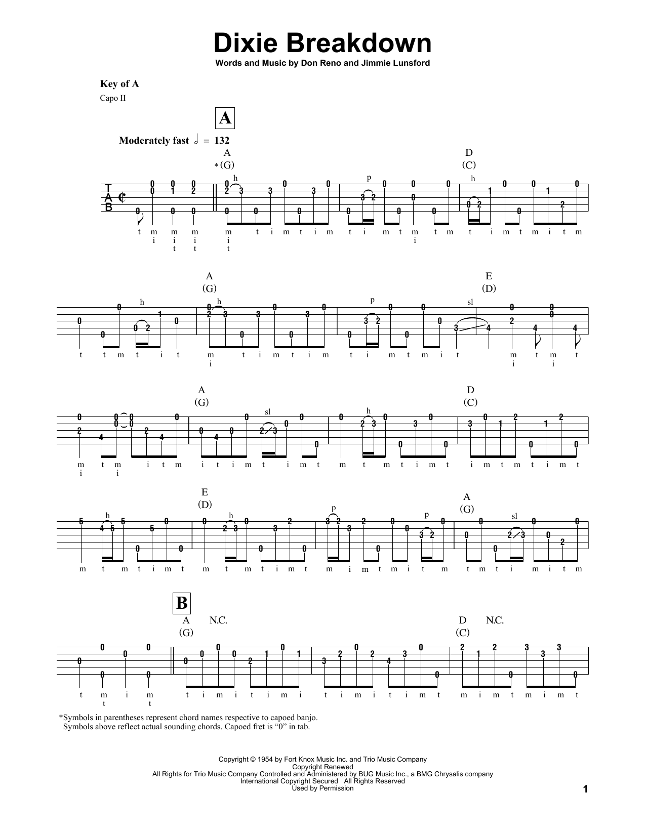 Download Mark O'Connor Dixie Breakdown Sheet Music and learn how to play Banjo PDF digital score in minutes