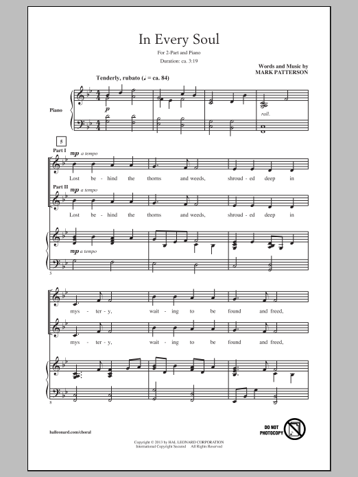 Download Mark Patterson In Every Soul Sheet Music and learn how to play 2-Part Choir PDF digital score in minutes