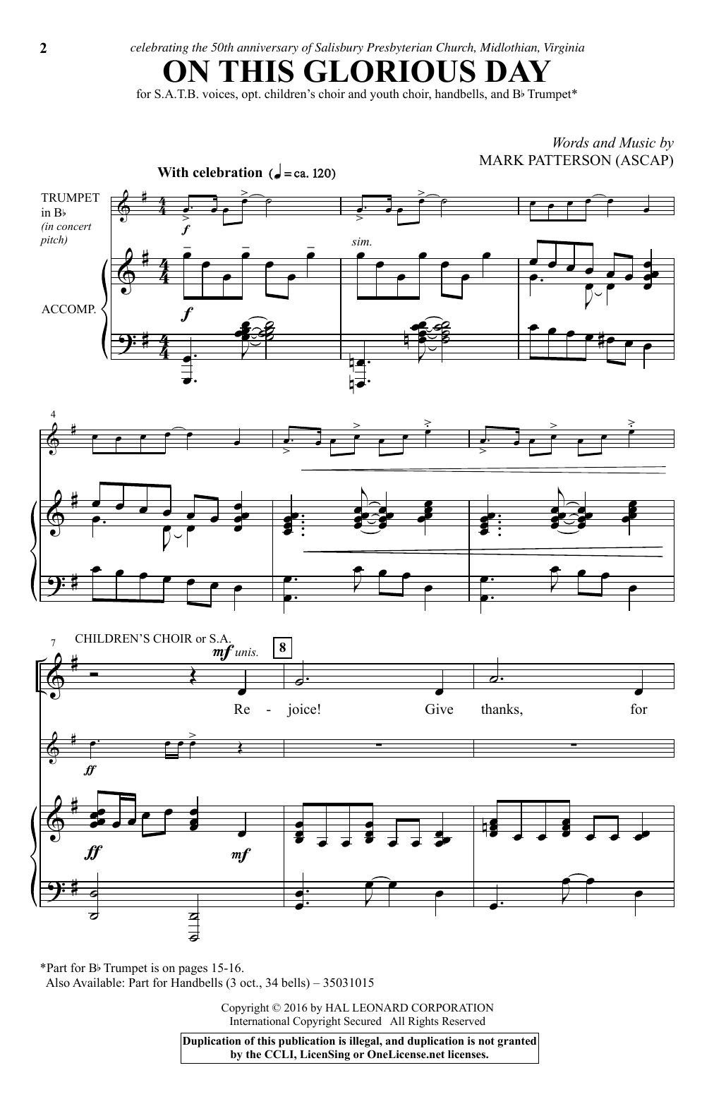 Download Mark Patterson On This Glorious Day Sheet Music and learn how to play Choral PDF digital score in minutes