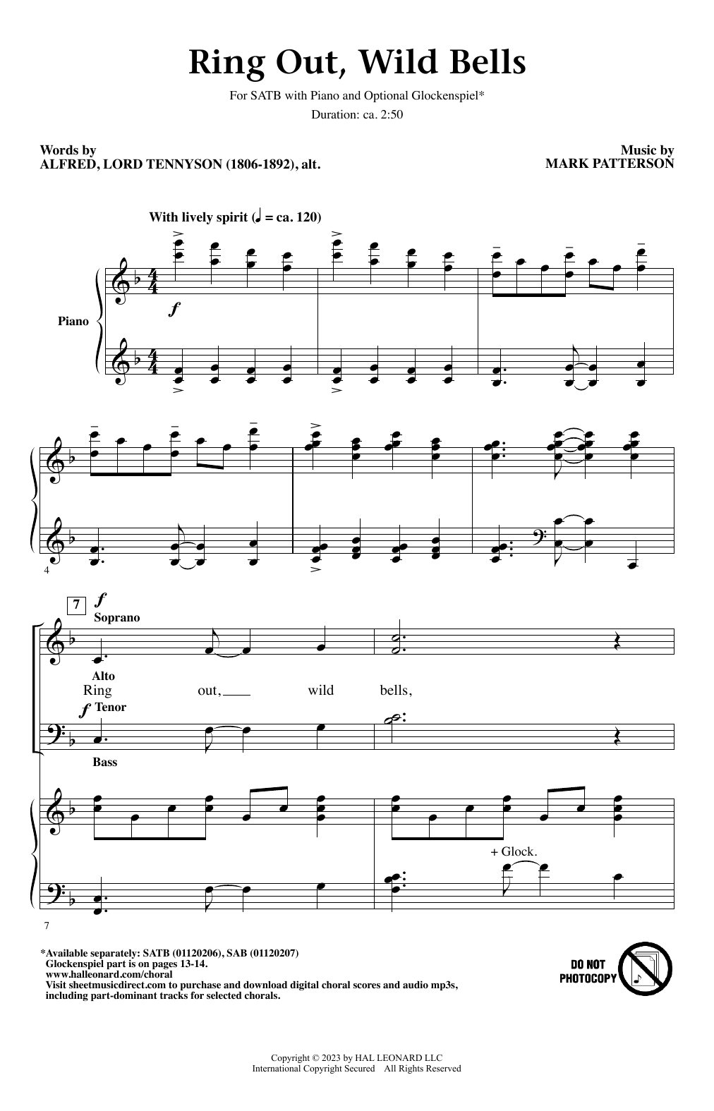 Download Mark Patterson Ring Out, Wild Bells Sheet Music and learn how to play SAB Choir PDF digital score in minutes