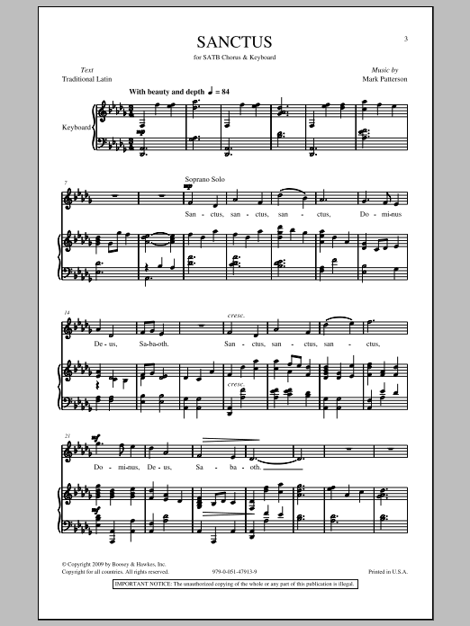 Download Mark Patterson Sanctus Sheet Music and learn how to play SATB PDF digital score in minutes