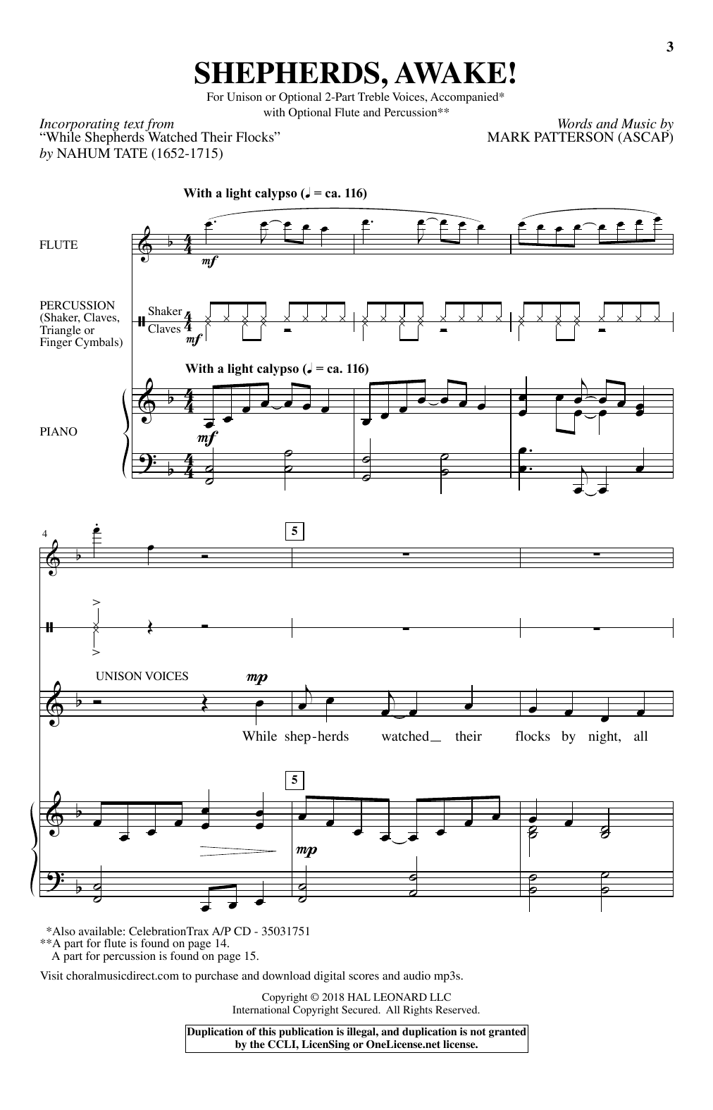 Download Mark Patterson Shepherds. Awake! Sheet Music and learn how to play Unison Choral PDF digital score in minutes