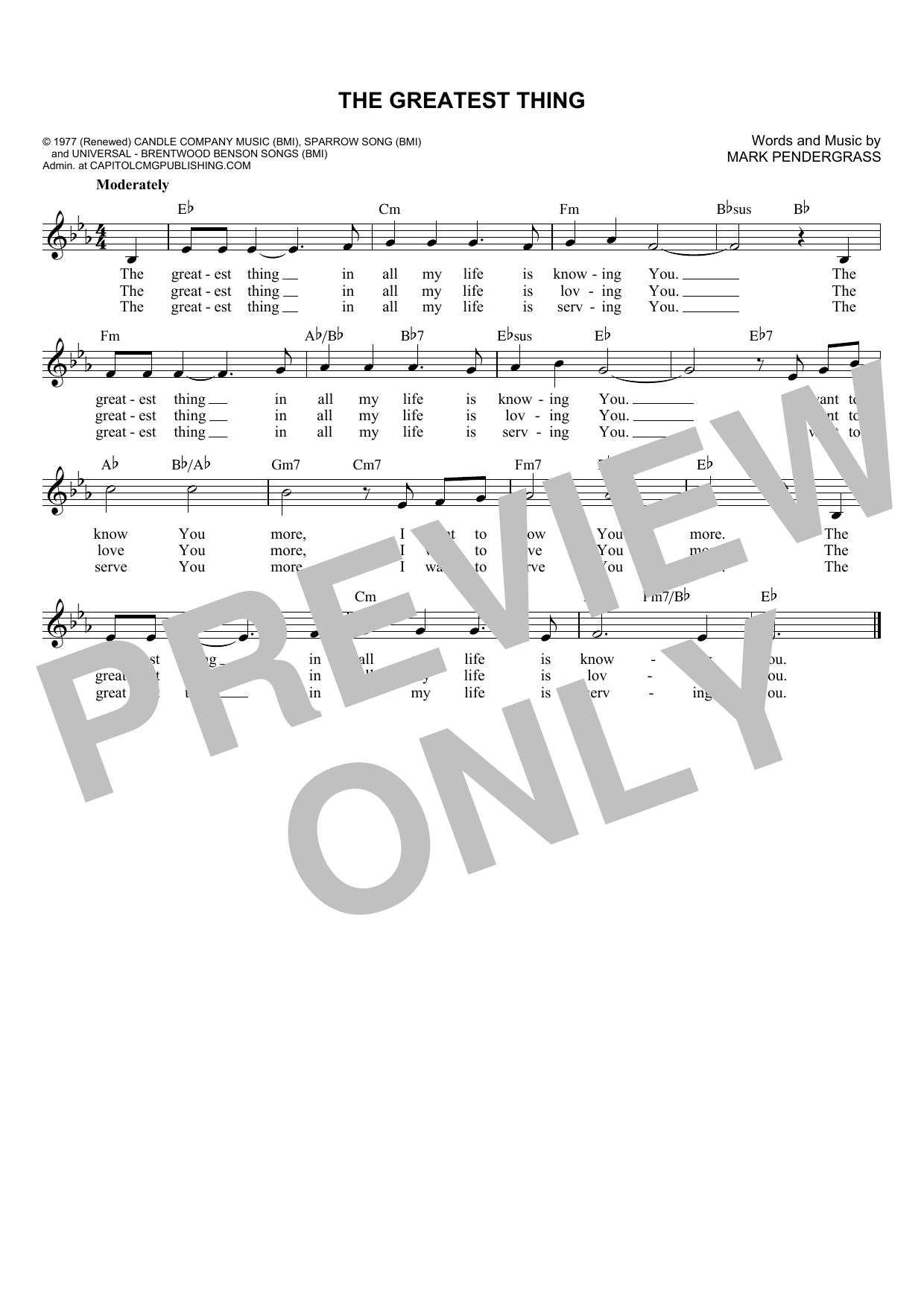 Download Mark Pendergrass The Greatest Thing Sheet Music and learn how to play Melody Line, Lyrics & Chords PDF digital score in minutes