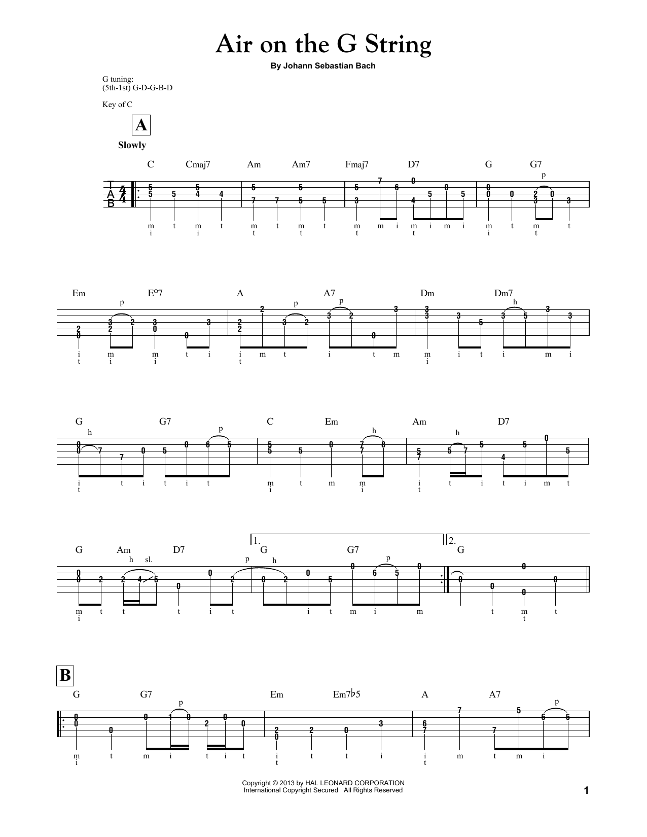 Download Mark Phillips Air (Air On The G String) Sheet Music and learn how to play Banjo PDF digital score in minutes