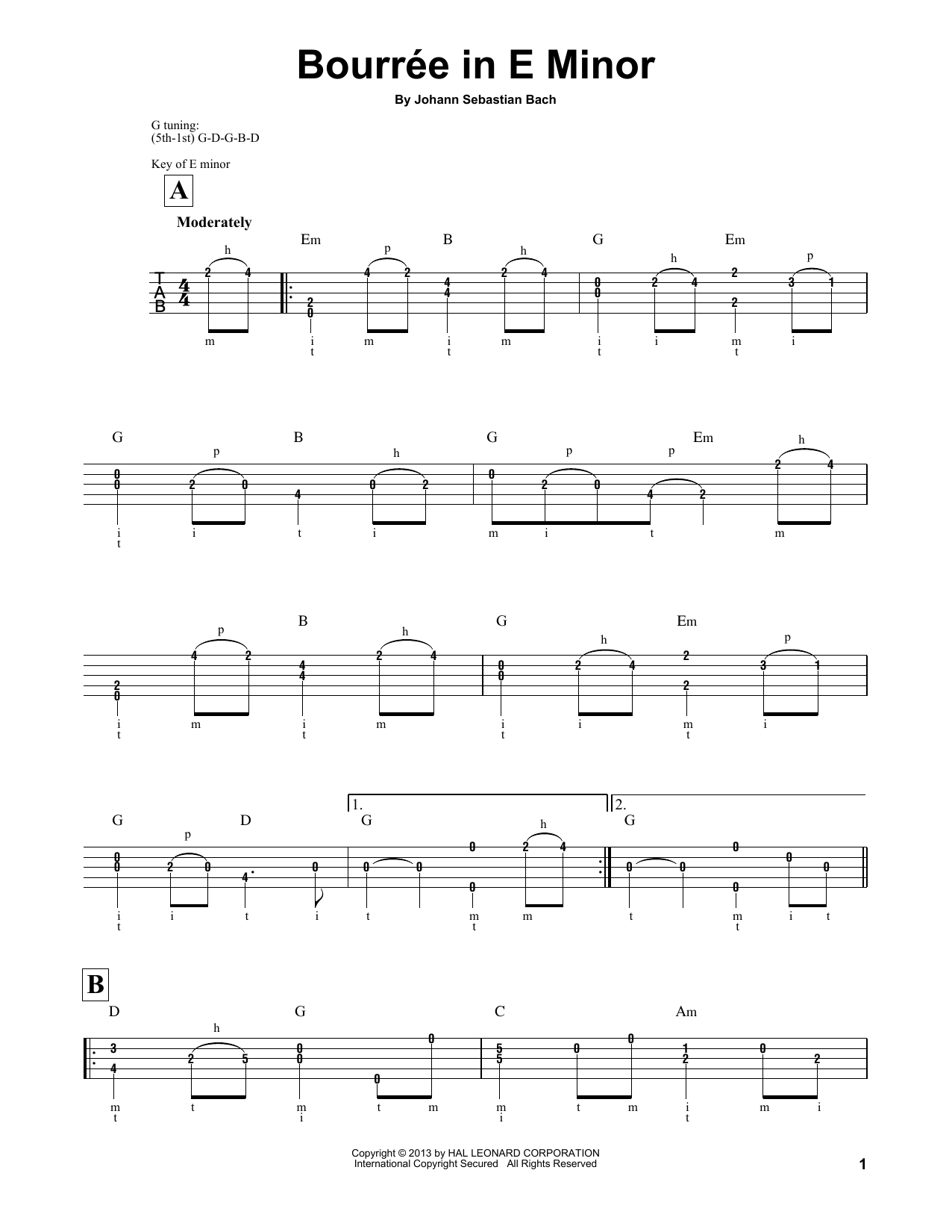 Download Mark Phillips Bourree Sheet Music and learn how to play Banjo PDF digital score in minutes