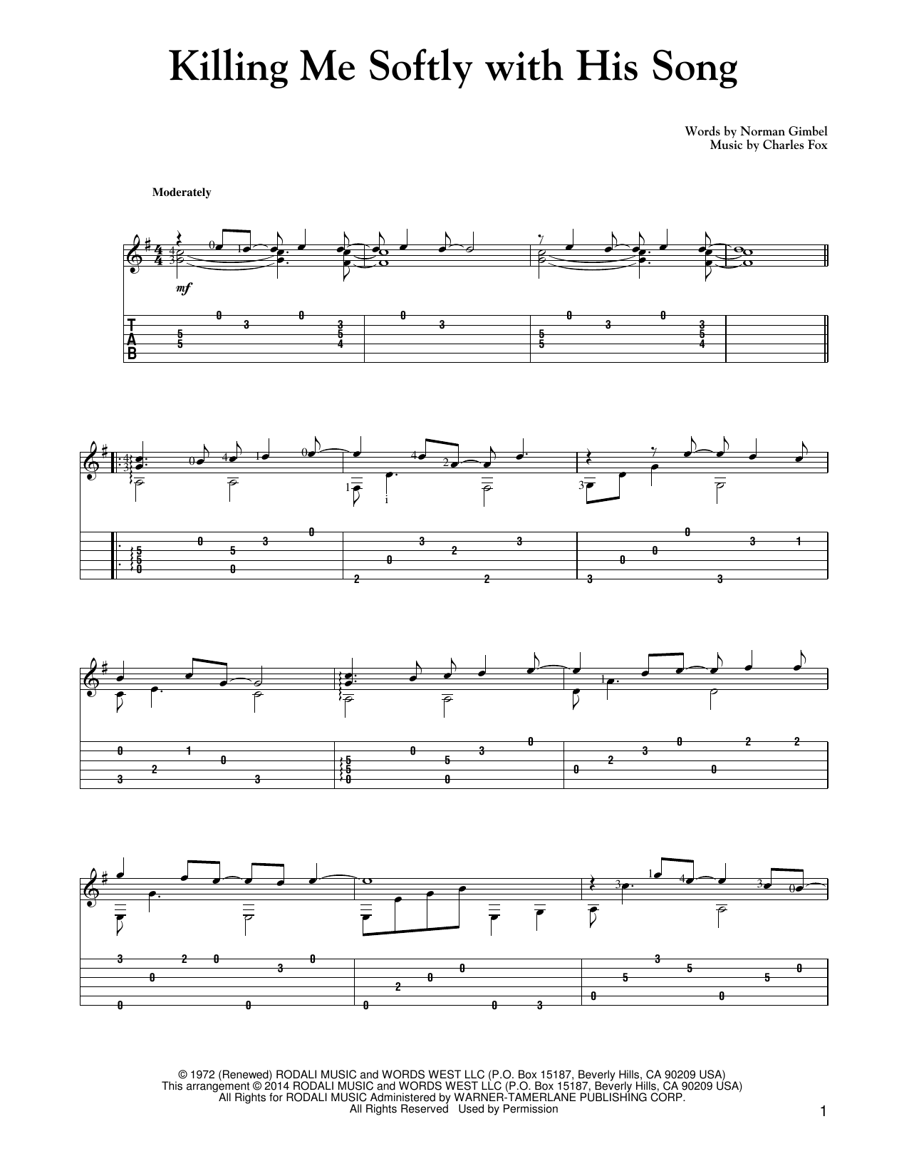 Download Roberta Flack Killing Me Softly With His Song Sheet Music and learn how to play Guitar Tab PDF digital score in minutes