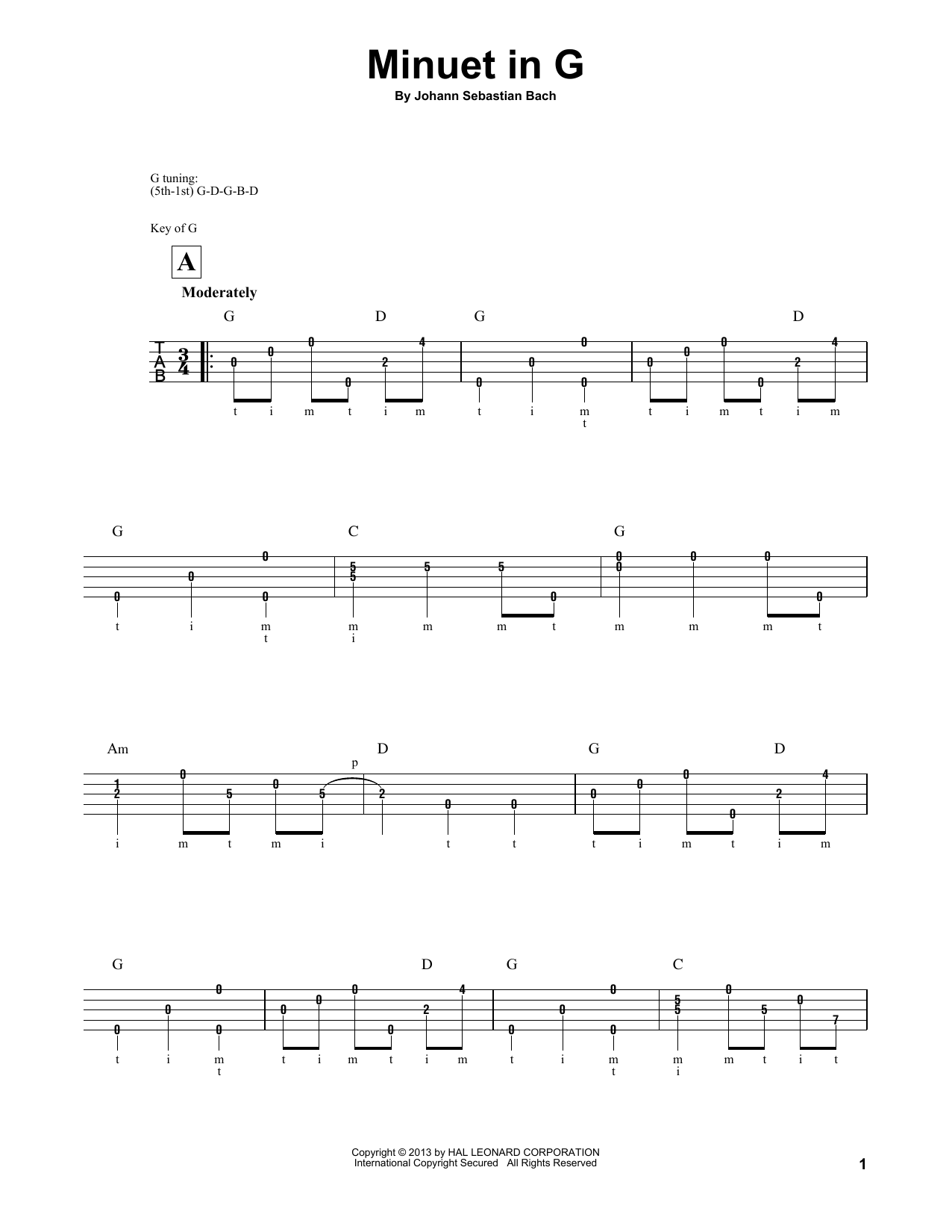 Download Mark Phillips Minuet In G Sheet Music and learn how to play Banjo PDF digital score in minutes