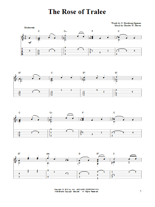 Download Mark Phillips The Rose Of Tralee Sheet Music and learn how to play Easy Guitar Tab PDF digital score in minutes