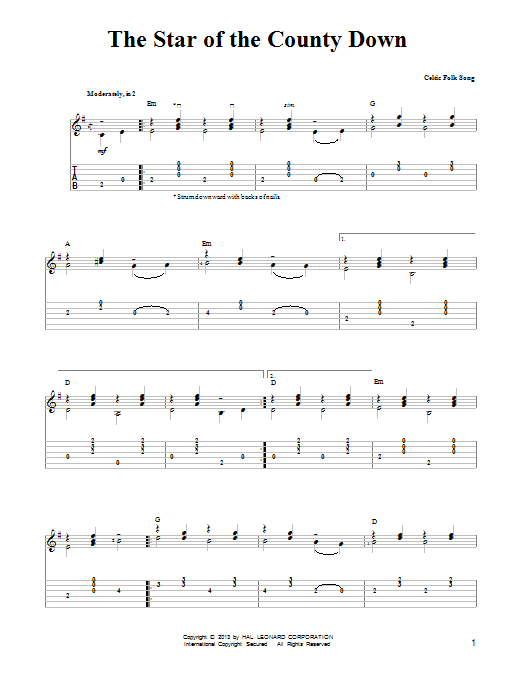 Download Mark Phillips The Star Of The County Down Sheet Music and learn how to play Easy Guitar Tab PDF digital score in minutes
