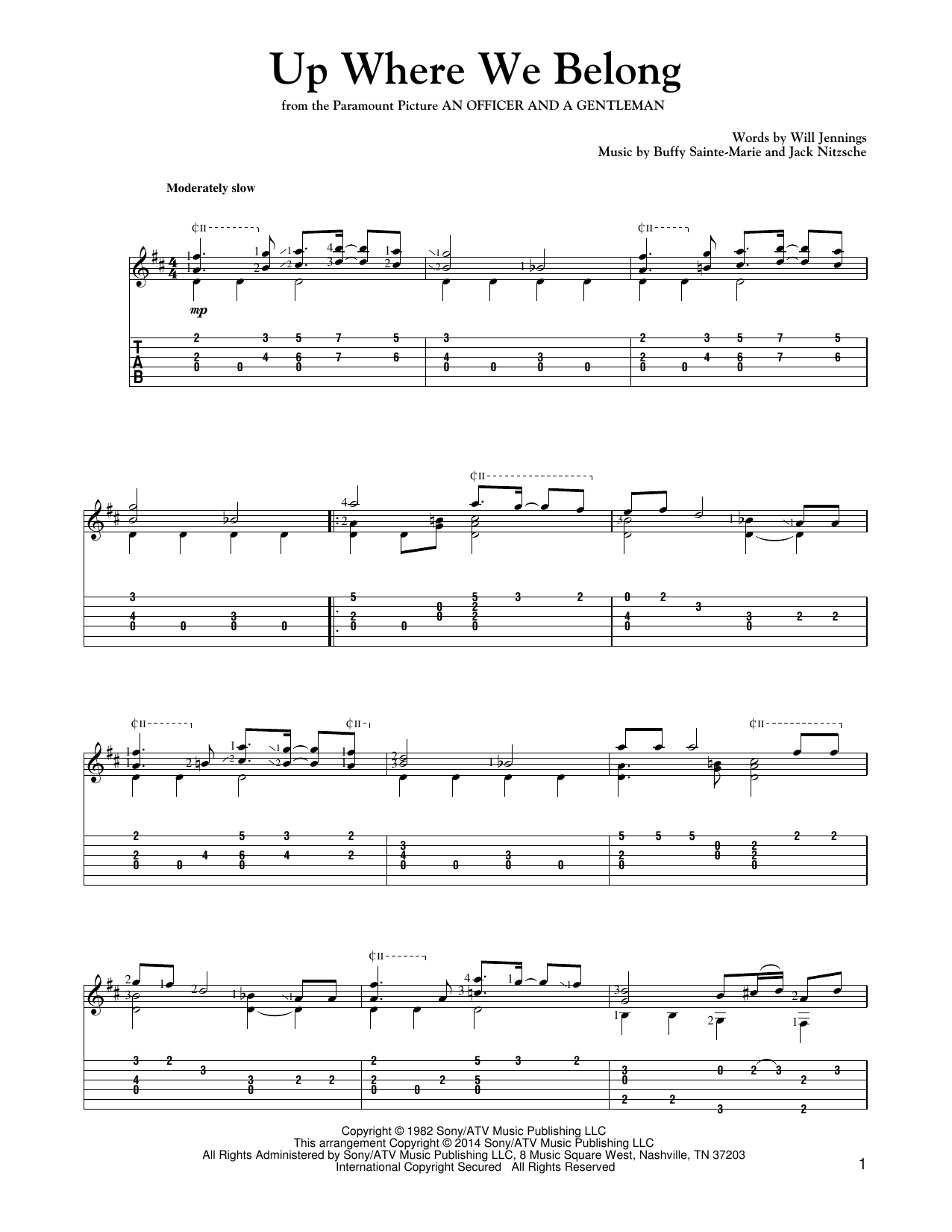 Download Joe Cocker and Jennifer Warnes Up Where We Belong (from An Officer And A Gentleman) Sheet Music and learn how to play Guitar Tab PDF digital score in minutes