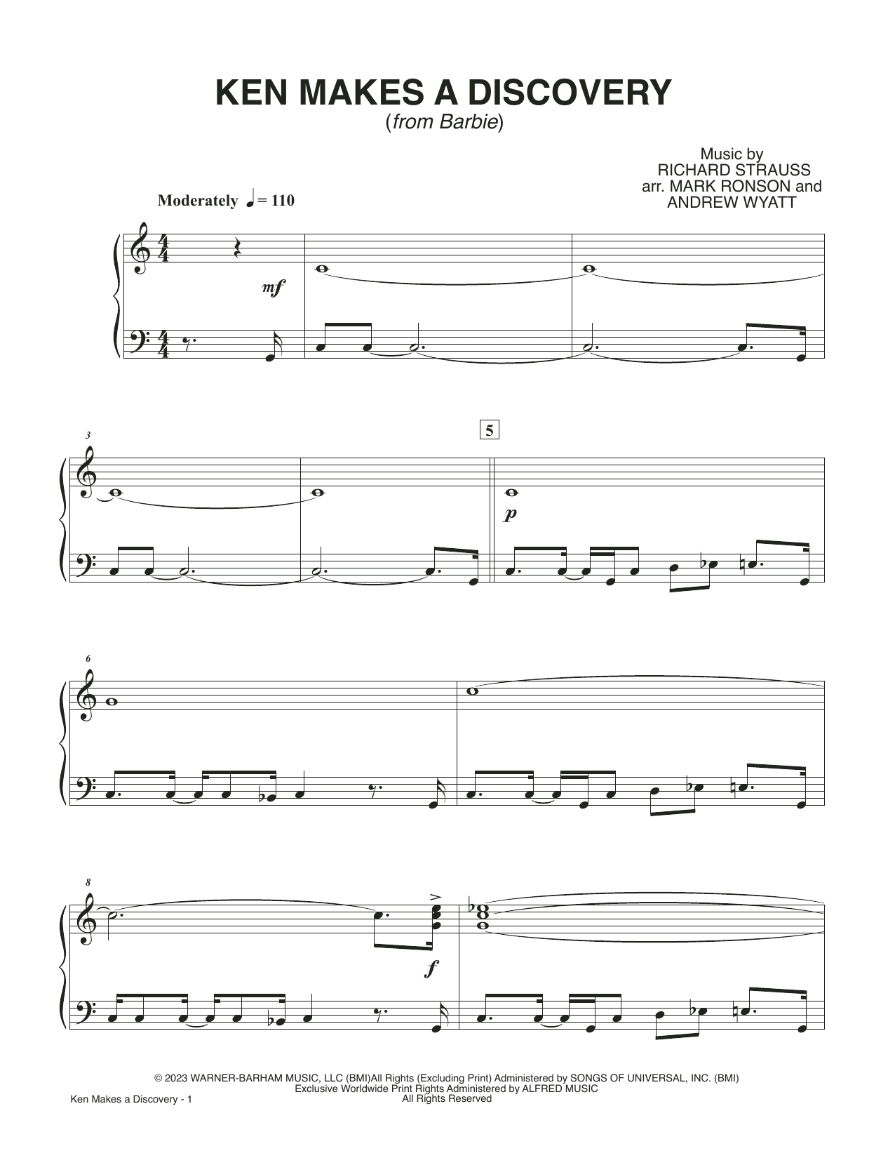 Download Mark Ronson and Andrew Wyatt Ken Makes A Discovery (from Barbie) Sheet Music and learn how to play Piano Solo PDF digital score in minutes