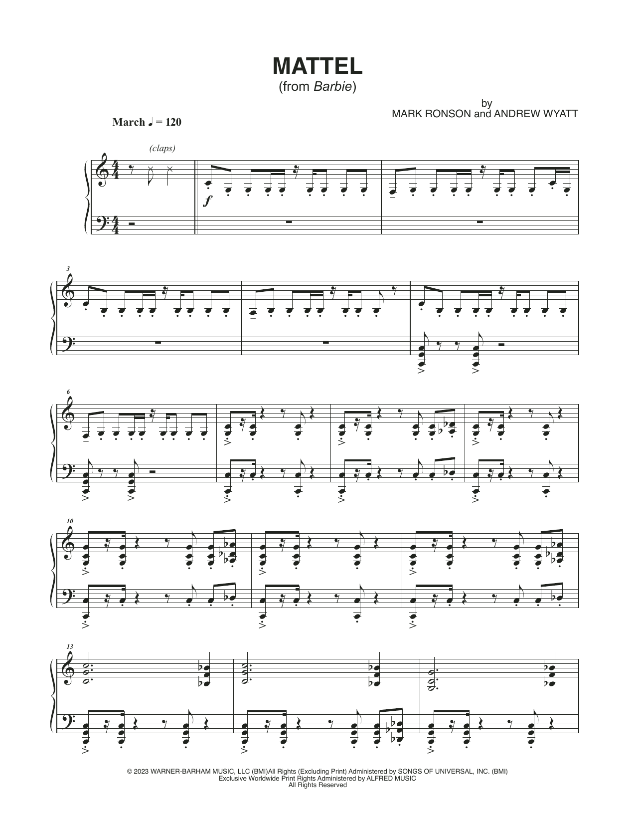 Download Mark Ronson and Andrew Wyatt Mattel (from Barbie) Sheet Music and learn how to play Piano Solo PDF digital score in minutes