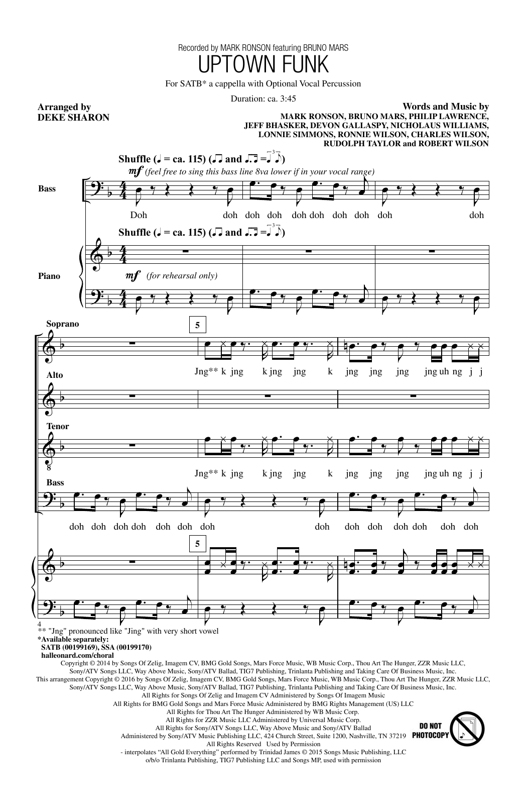 Download Deke Sharon Uptown Funk Sheet Music and learn how to play SATB PDF digital score in minutes