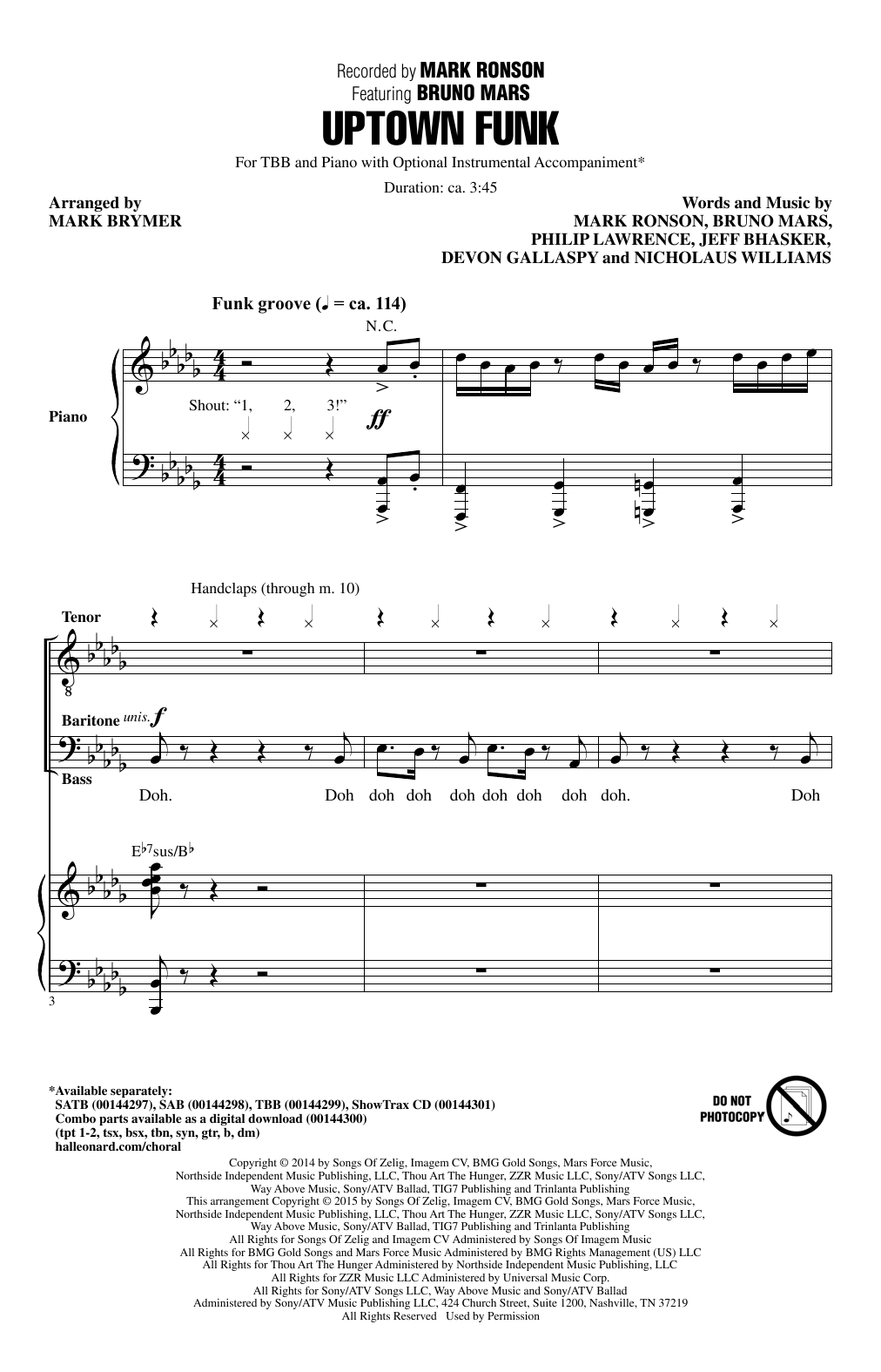 Download Mark Ronson Uptown Funk (feat. Bruno Mars) (arr. Mark Brymer) Sheet Music and learn how to play 2-Part Choir PDF digital score in minutes