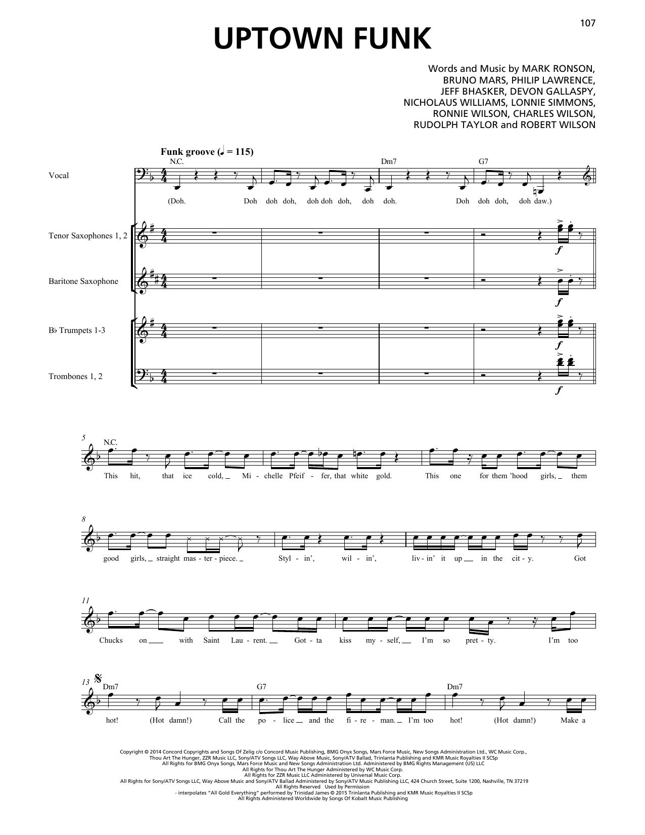Download Mark Ronson Uptown Funk (feat. Bruno Mars) (Horn Section) Sheet Music and learn how to play Transcribed Score PDF digital score in minutes